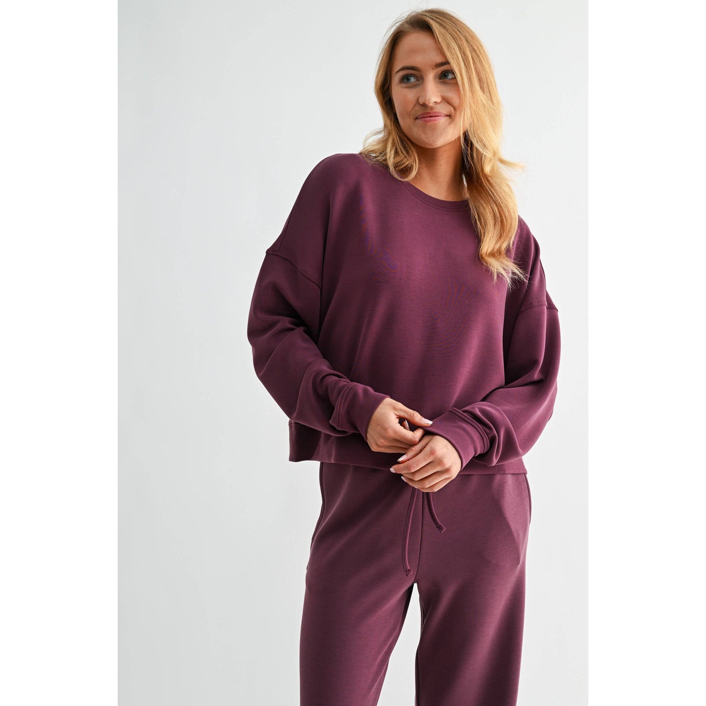 Malibu Dropped Shoulder Sweatshirt- PLUM