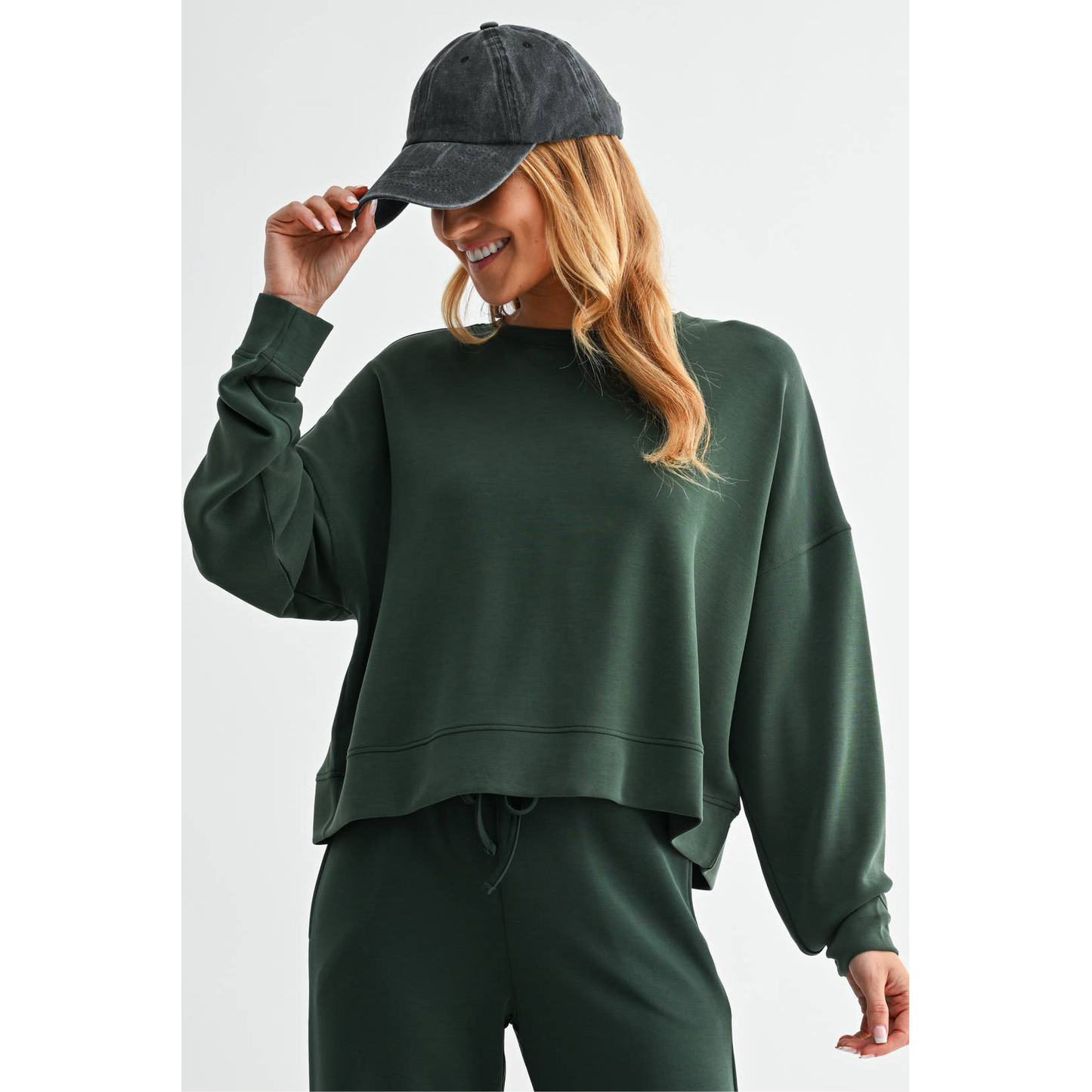 Malibu Dropped Shoulder Sweatshirt- FOREST GREEN