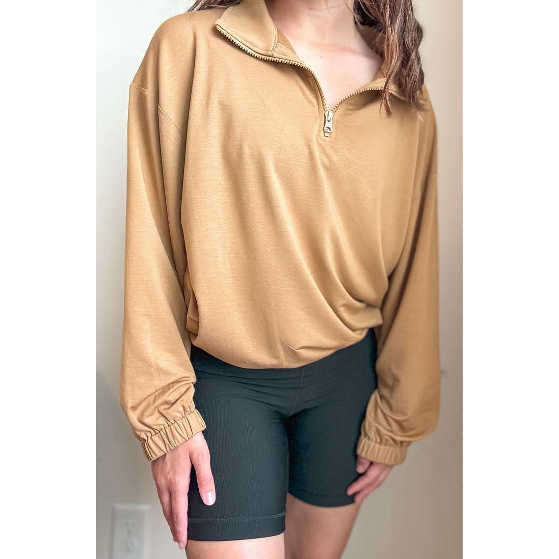 Bamboo Quarter Zip in Camel - Elevated Basics