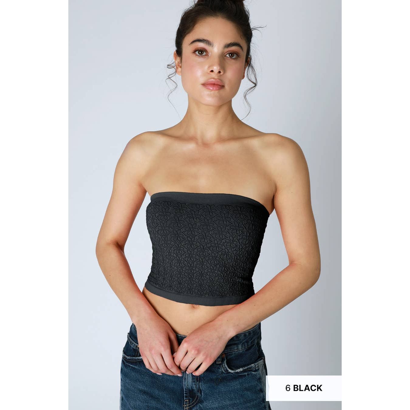 Floral Lace Tube Top: Black