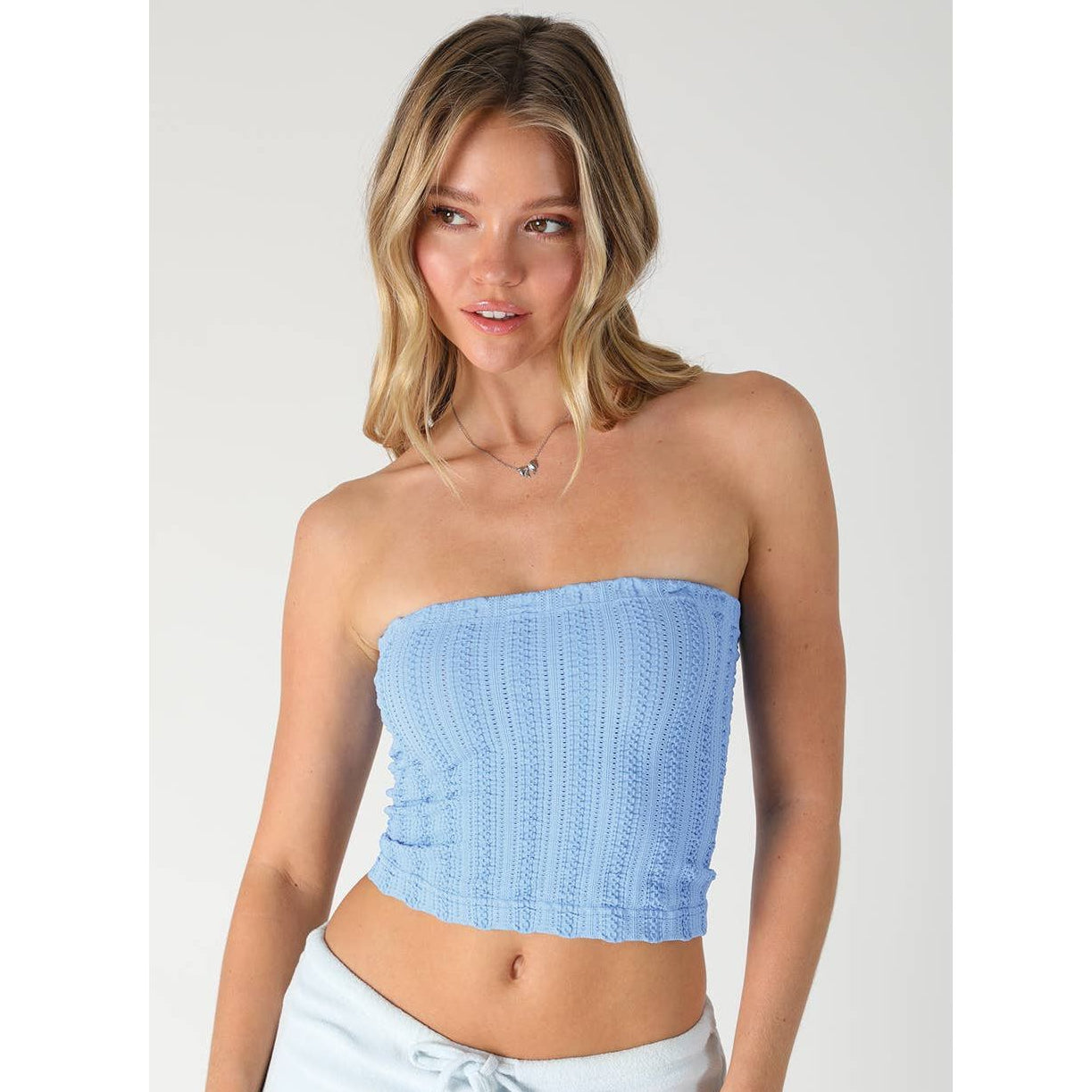 Vertical Textured Tube Top: Serene Blue