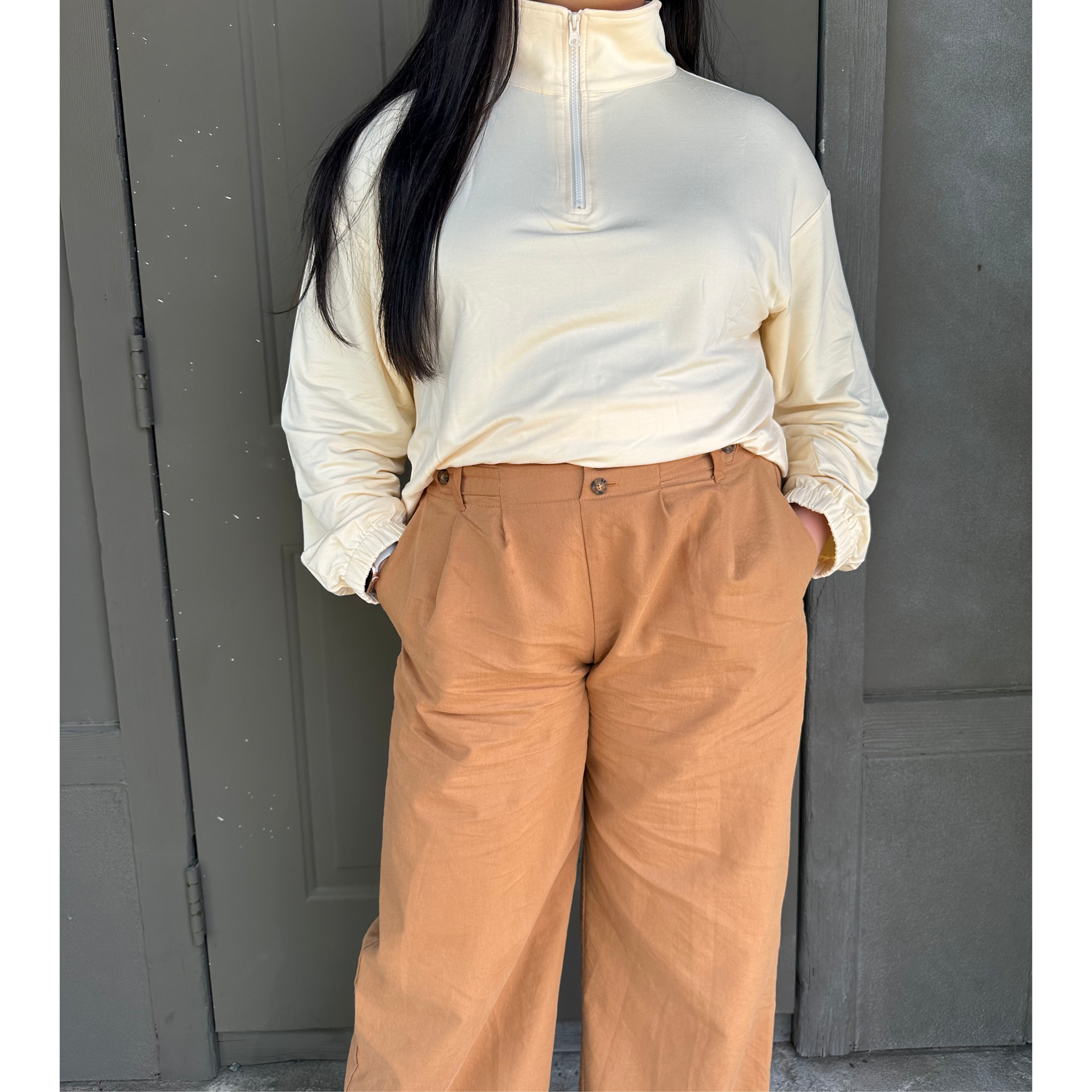 Bamboo Quarter Zip in Bone - Elevated Basics