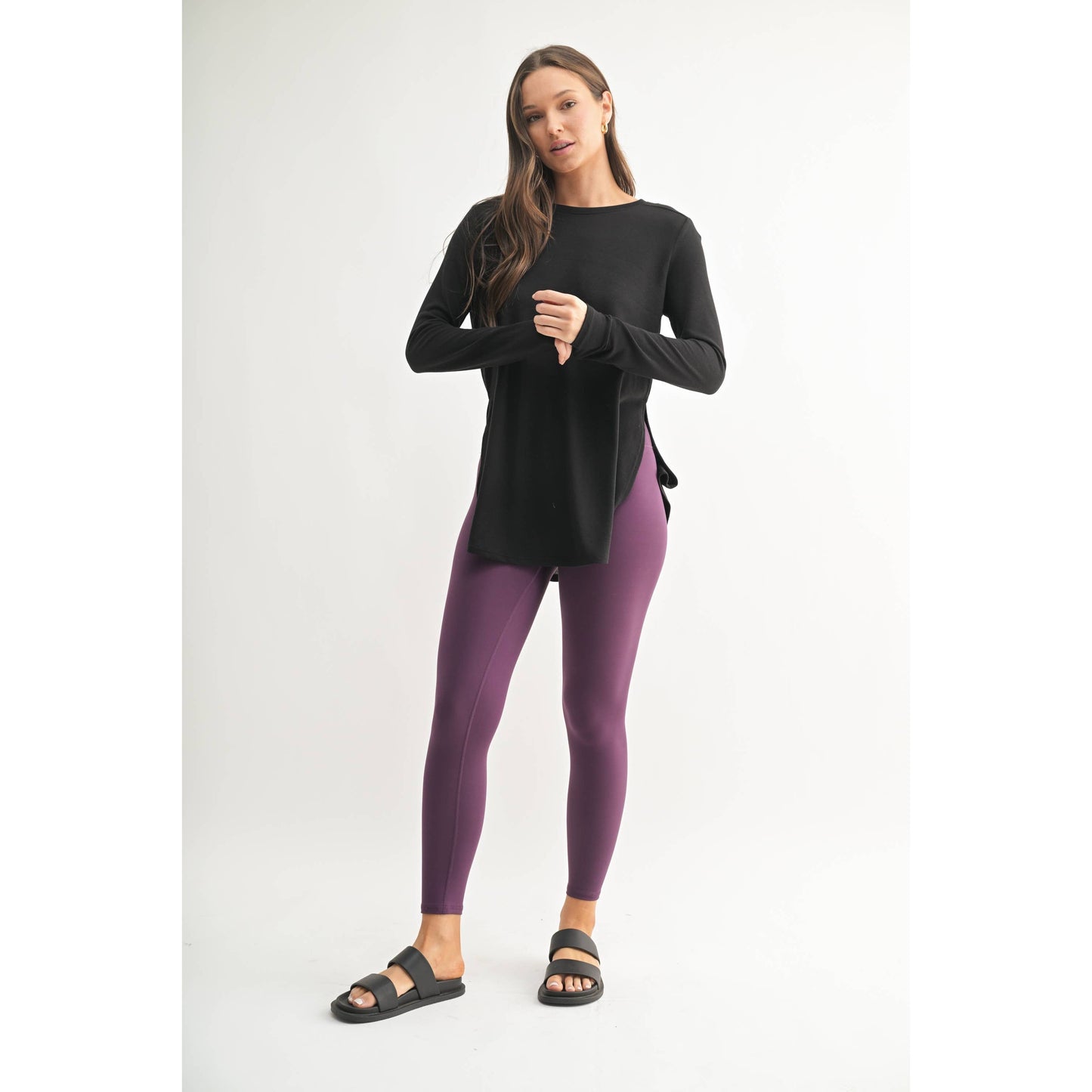Long Sleeve Flow Top with Side Slit: BLACK