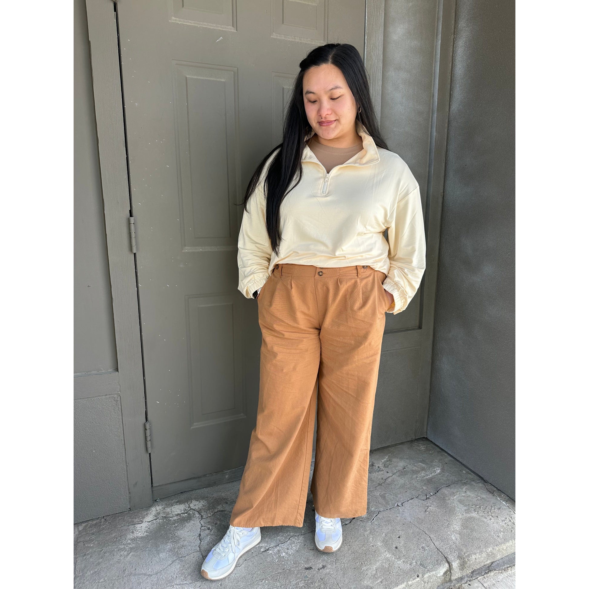 Bamboo Quarter Zip in Bone - Elevated Basics