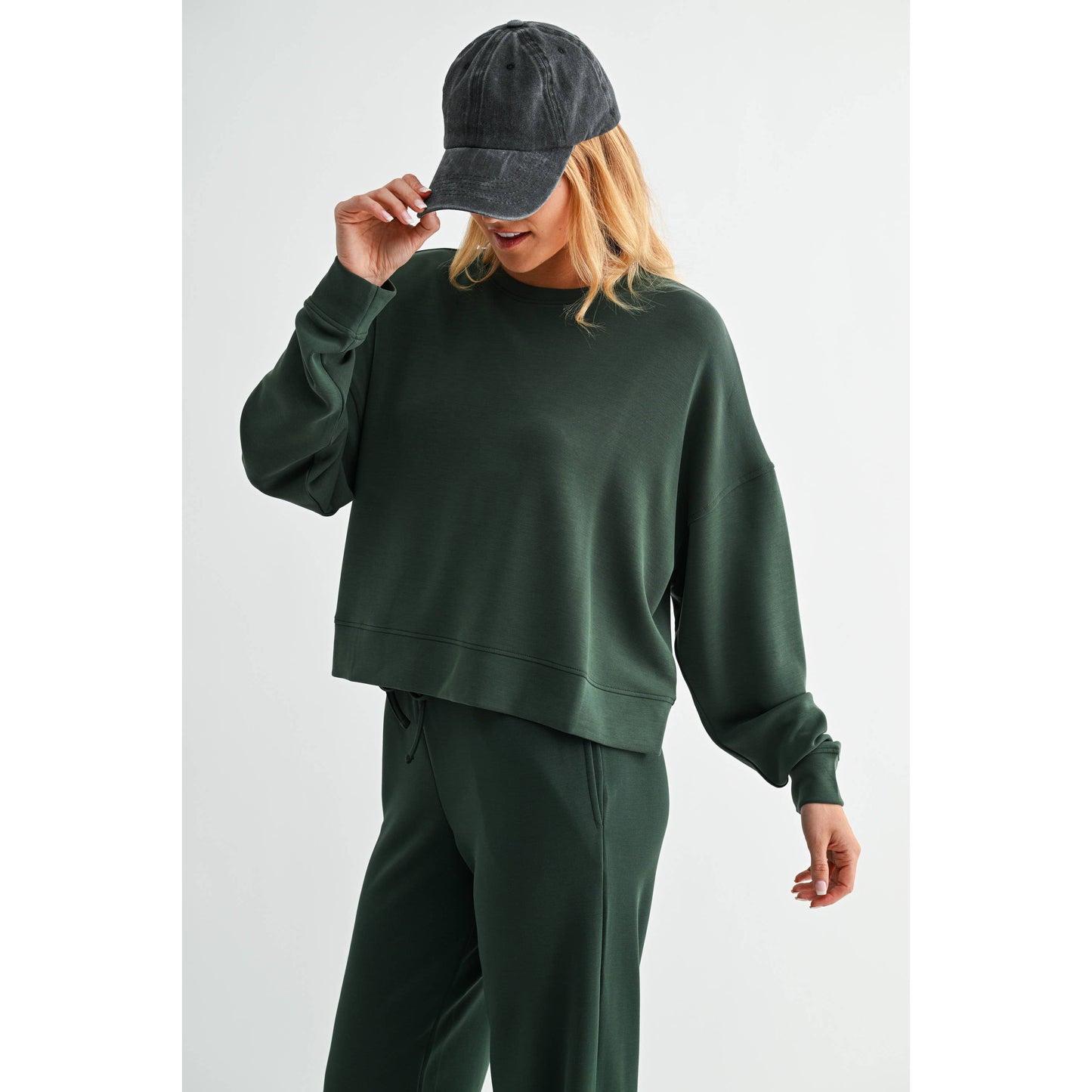 Malibu Dropped Shoulder Sweatshirt- FOREST GREEN