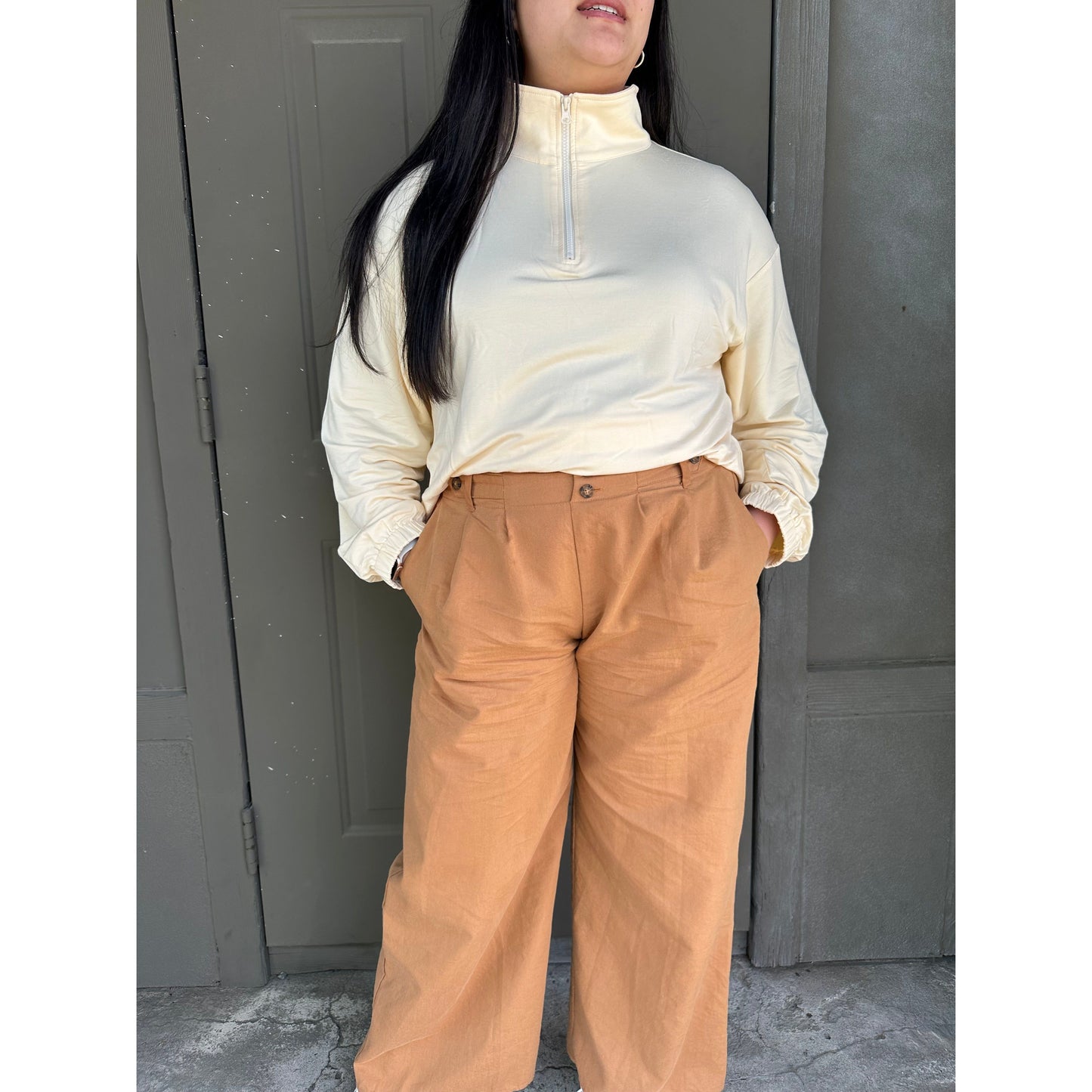 Bamboo Quarter Zip in Bone - Elevated Basics