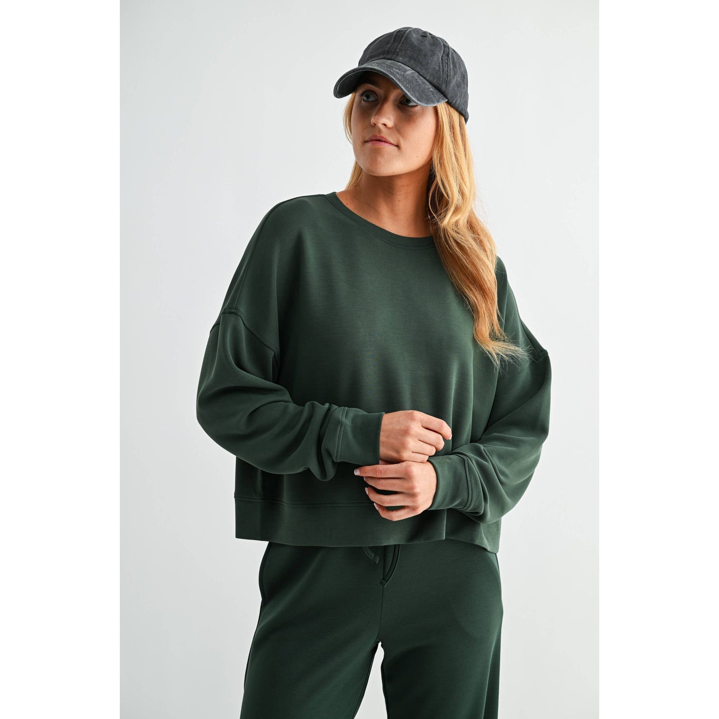 Malibu Dropped Shoulder Sweatshirt- FOREST GREEN