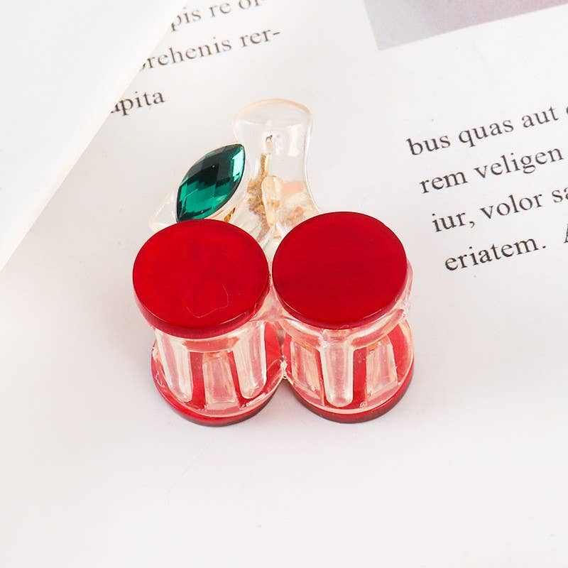 Mini Cherry Hair Claw Clips: Red