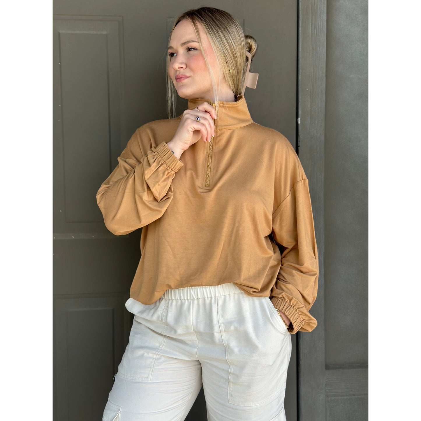 Butter Quarter Zip in Camel