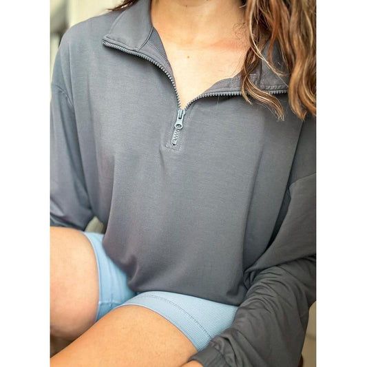 Bamboo Quarter Zip in Truffle - Elevated Basics