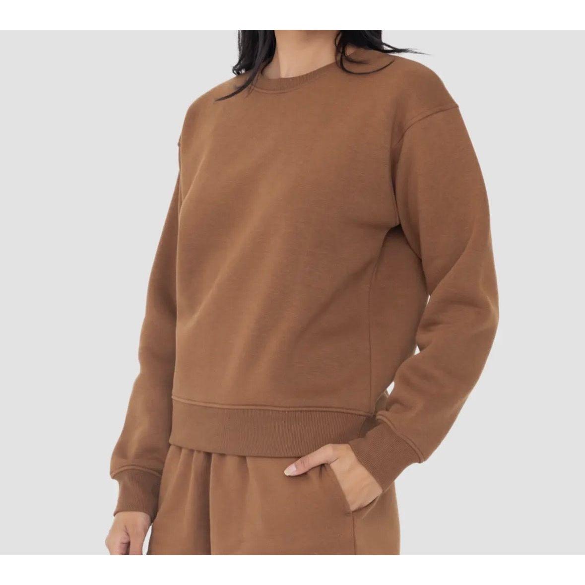 Cozy Retro Fleece-Lined Sweatshirt in Cocoa