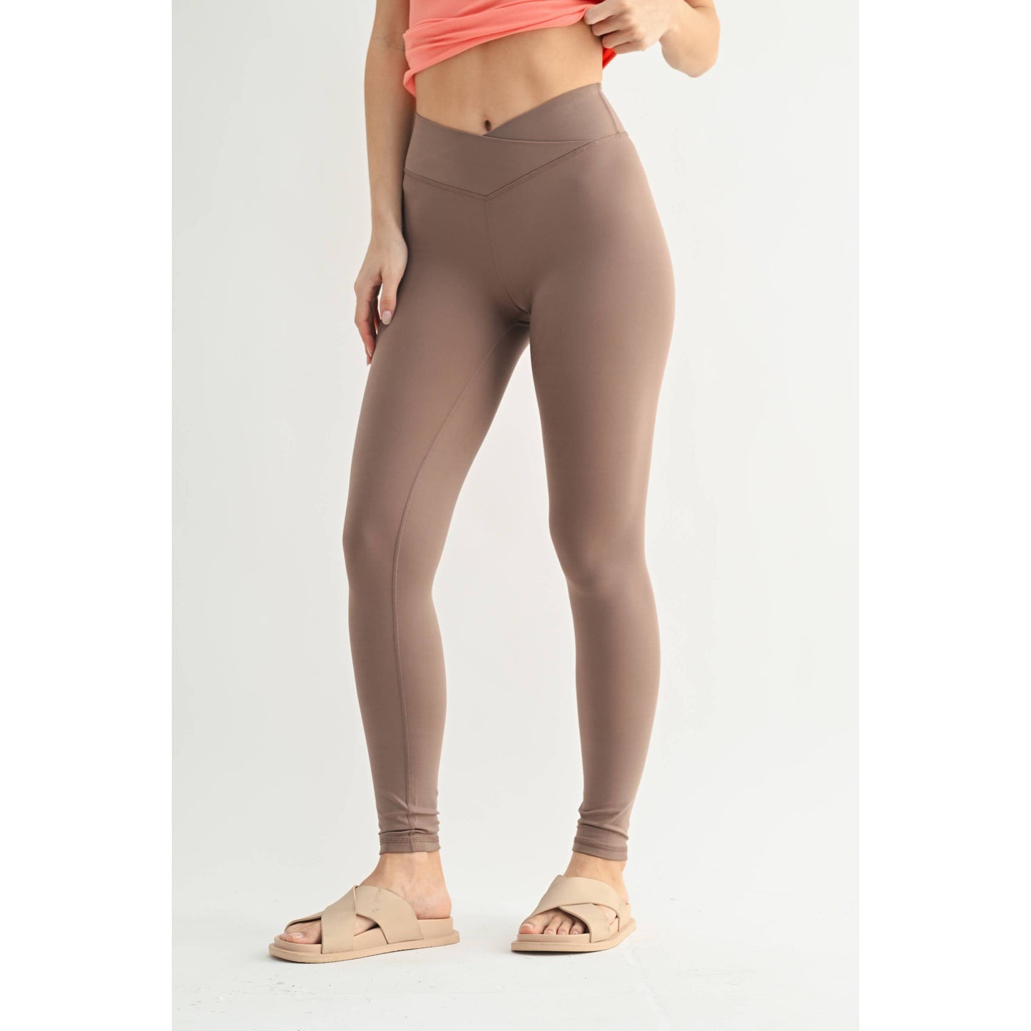Crossover Waist Leggings: TAUPE