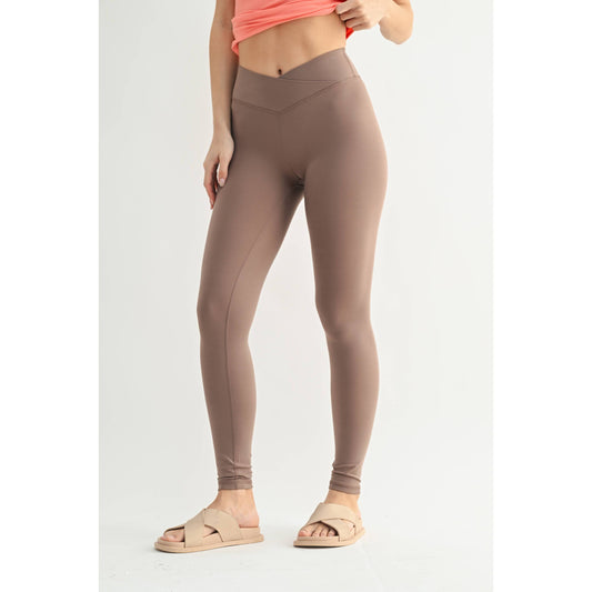 Crossover Waist Leggings: TAUPE