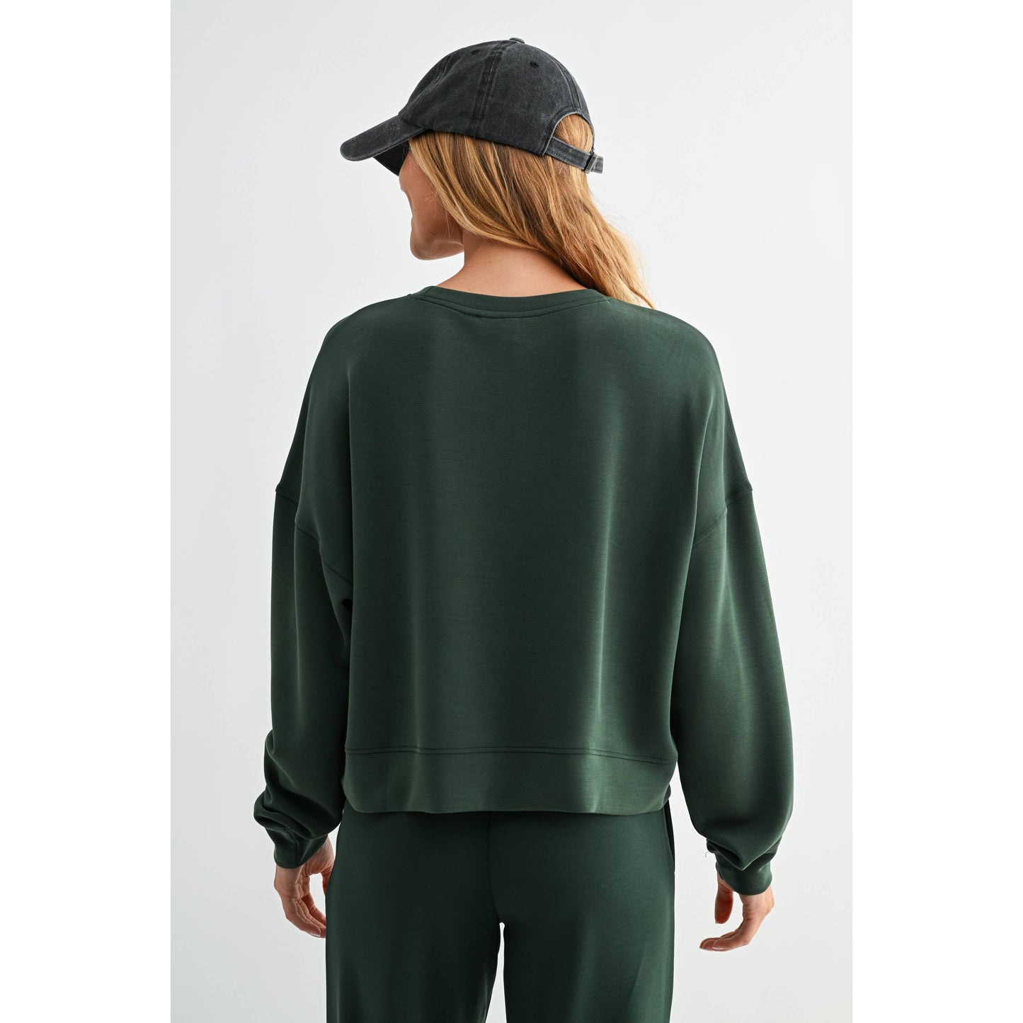 Malibu Dropped Shoulder Sweatshirt- FOREST GREEN