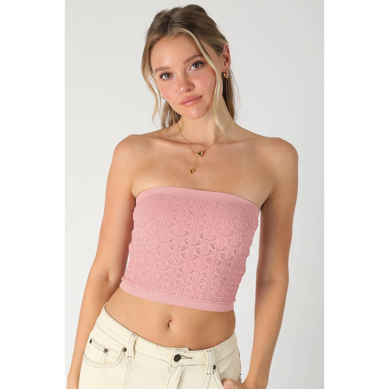Floral Lace Tube Top: Pearl Blush