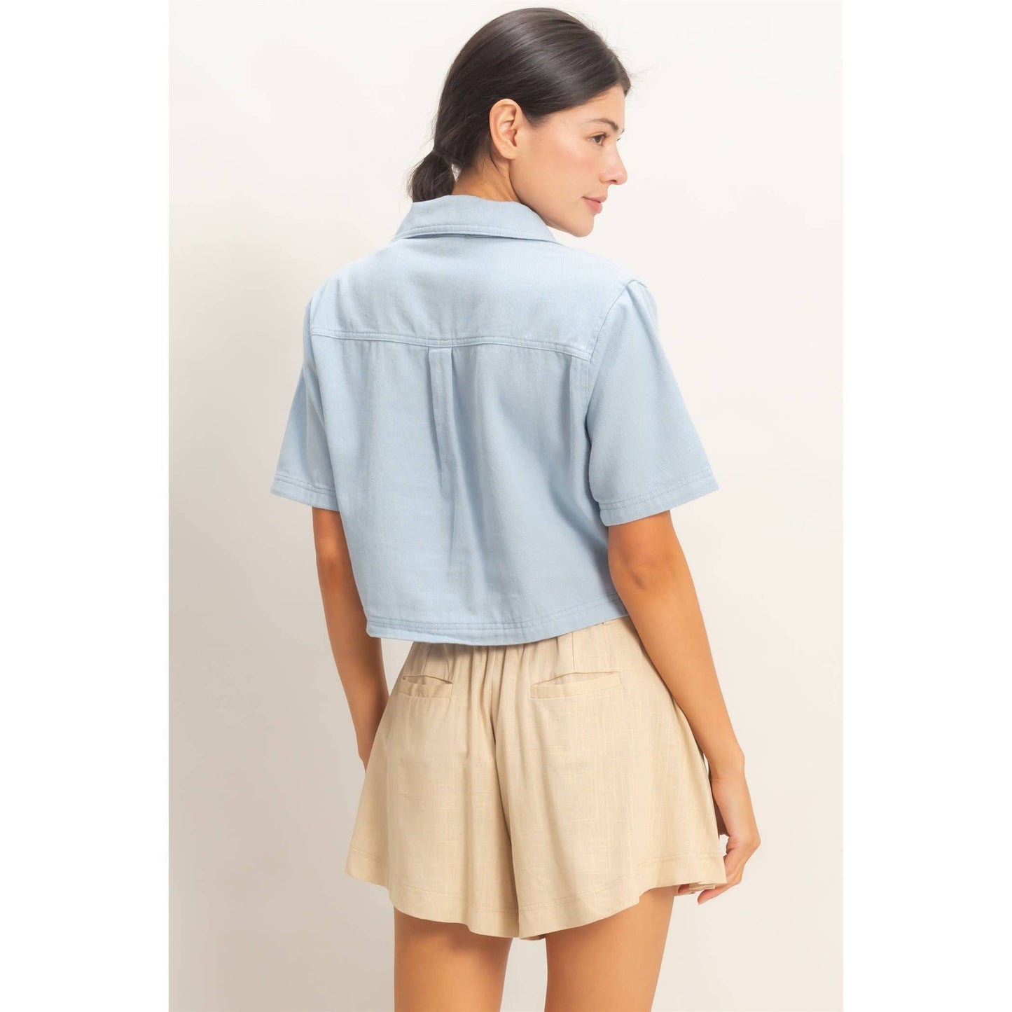 BoxyCollared V-Neck- Light denim