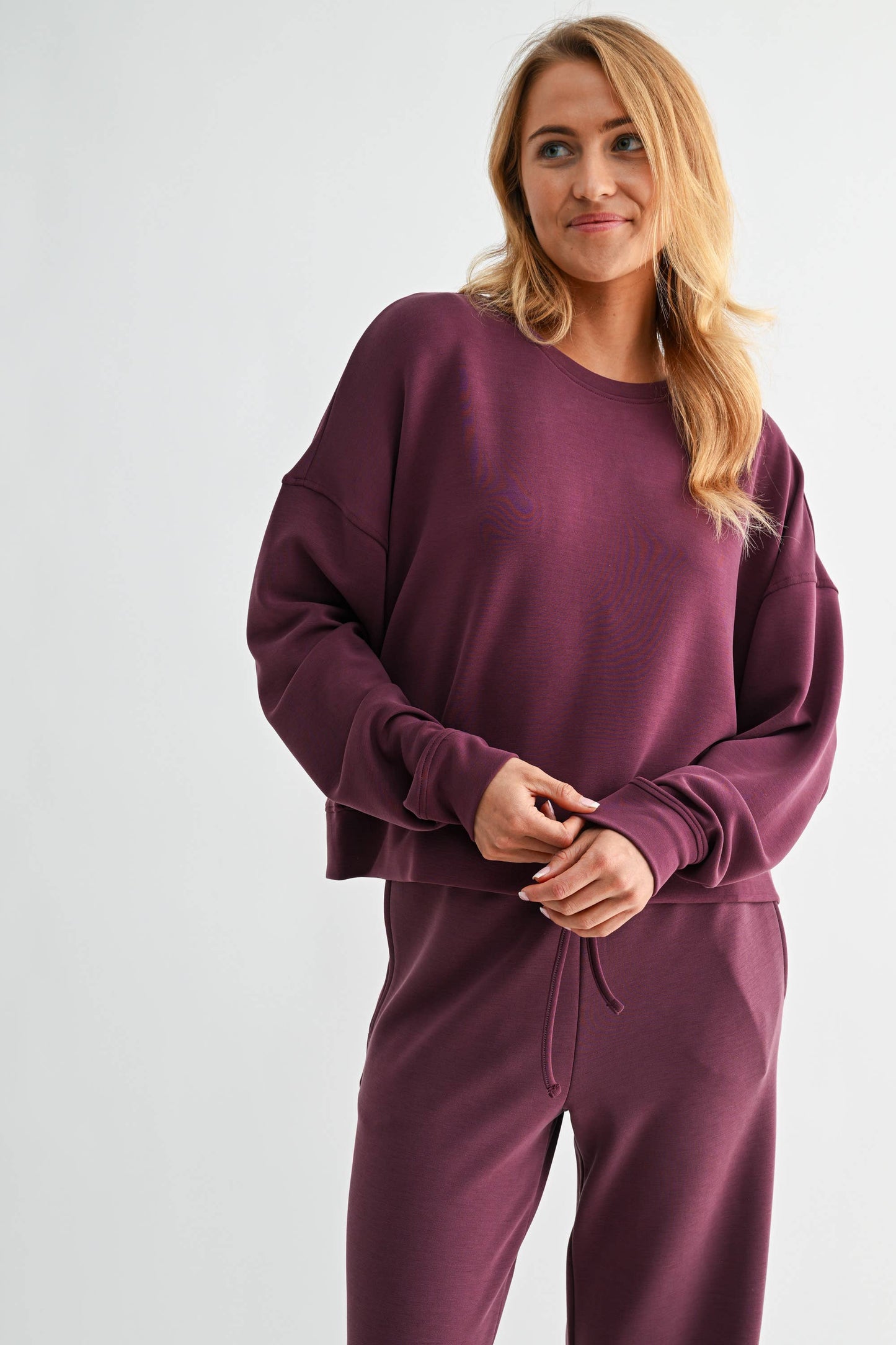 Malibu Dropped Shoulder Sweatshirt- PLUM