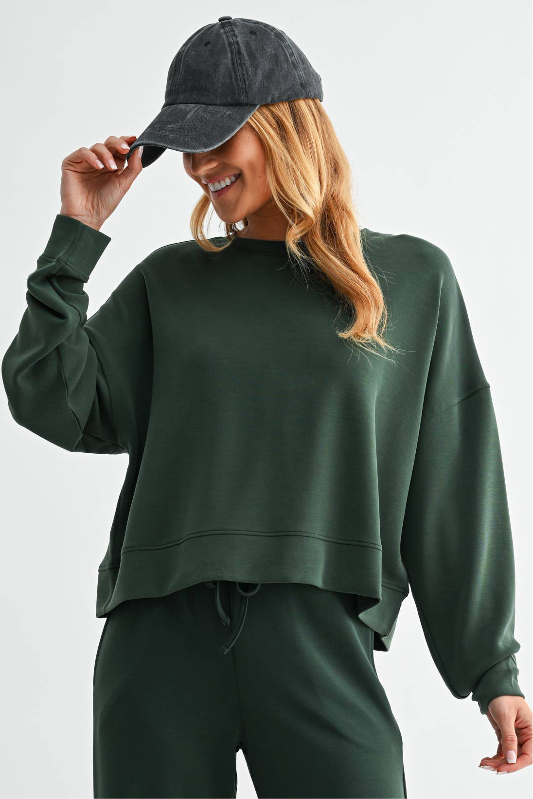 Malibu Dropped Shoulder Sweatshirt- FOREST GREEN