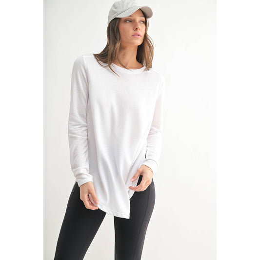 Long Sleeve Flow Top with Side Slit: WHITE