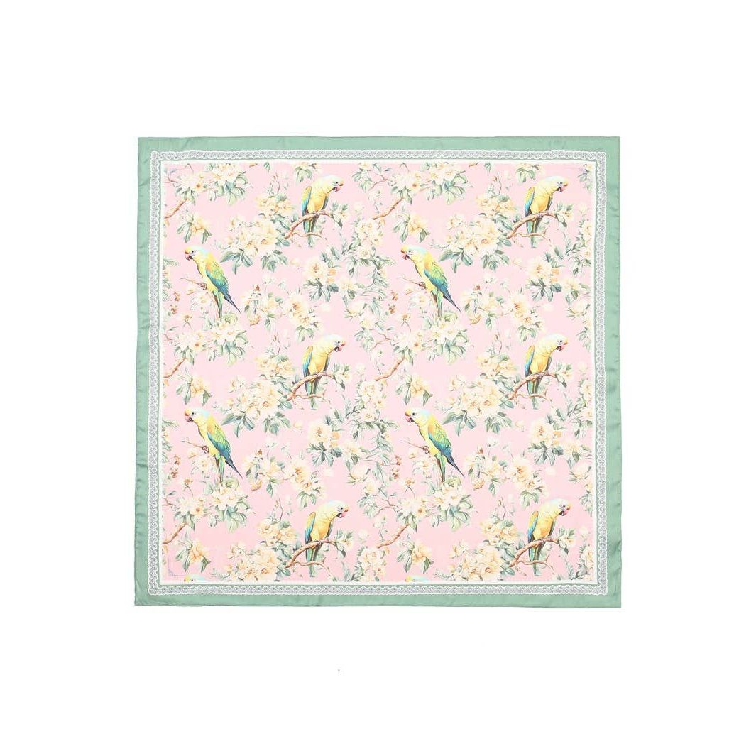 Floral Bird Print Bandana Scarf: Pink