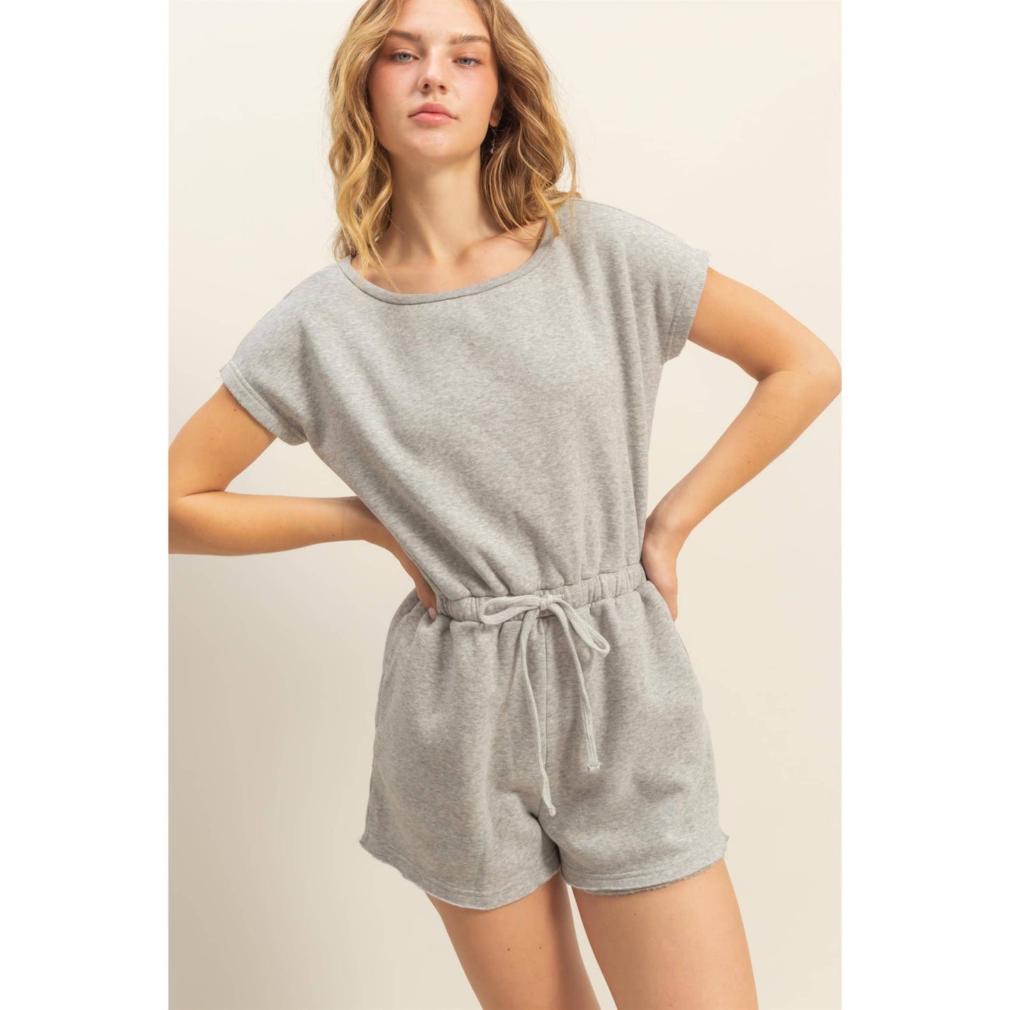 Drawstring Romper: Heather Gray