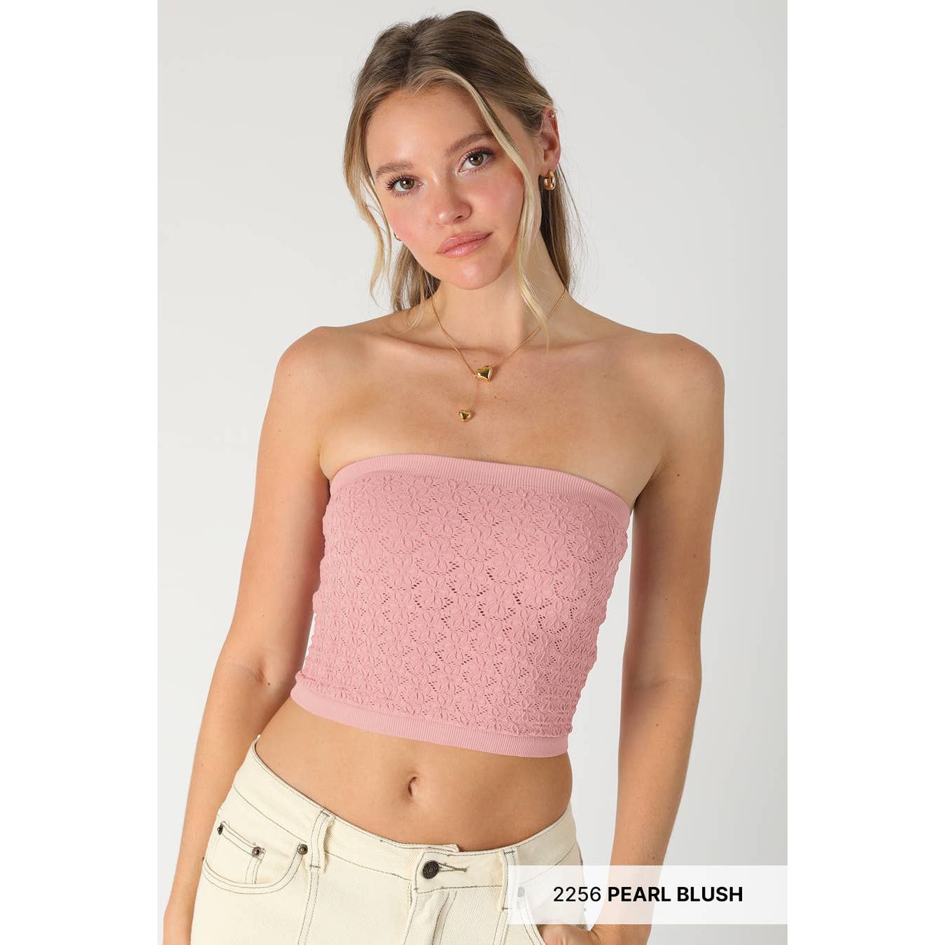 Floral Lace Tube Top: Pearl Blush