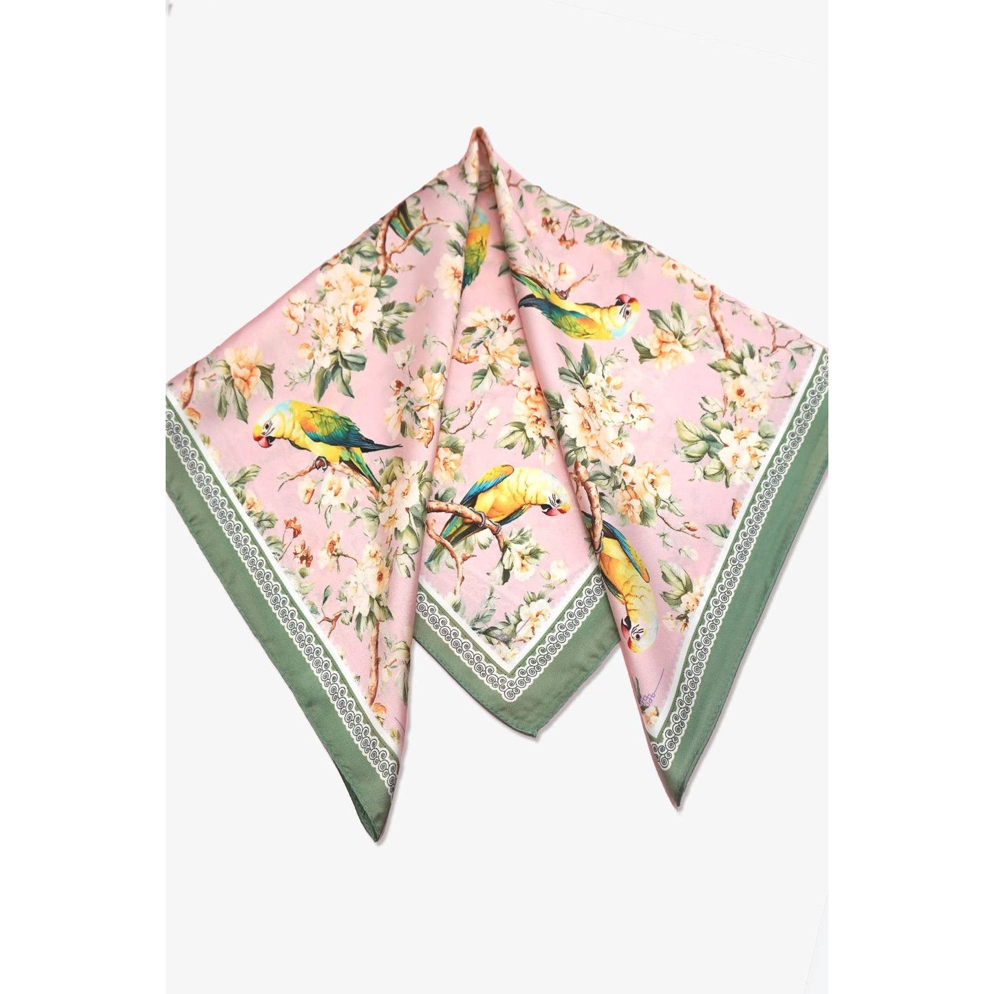 Floral Bird Print Bandana Scarf: Pink
