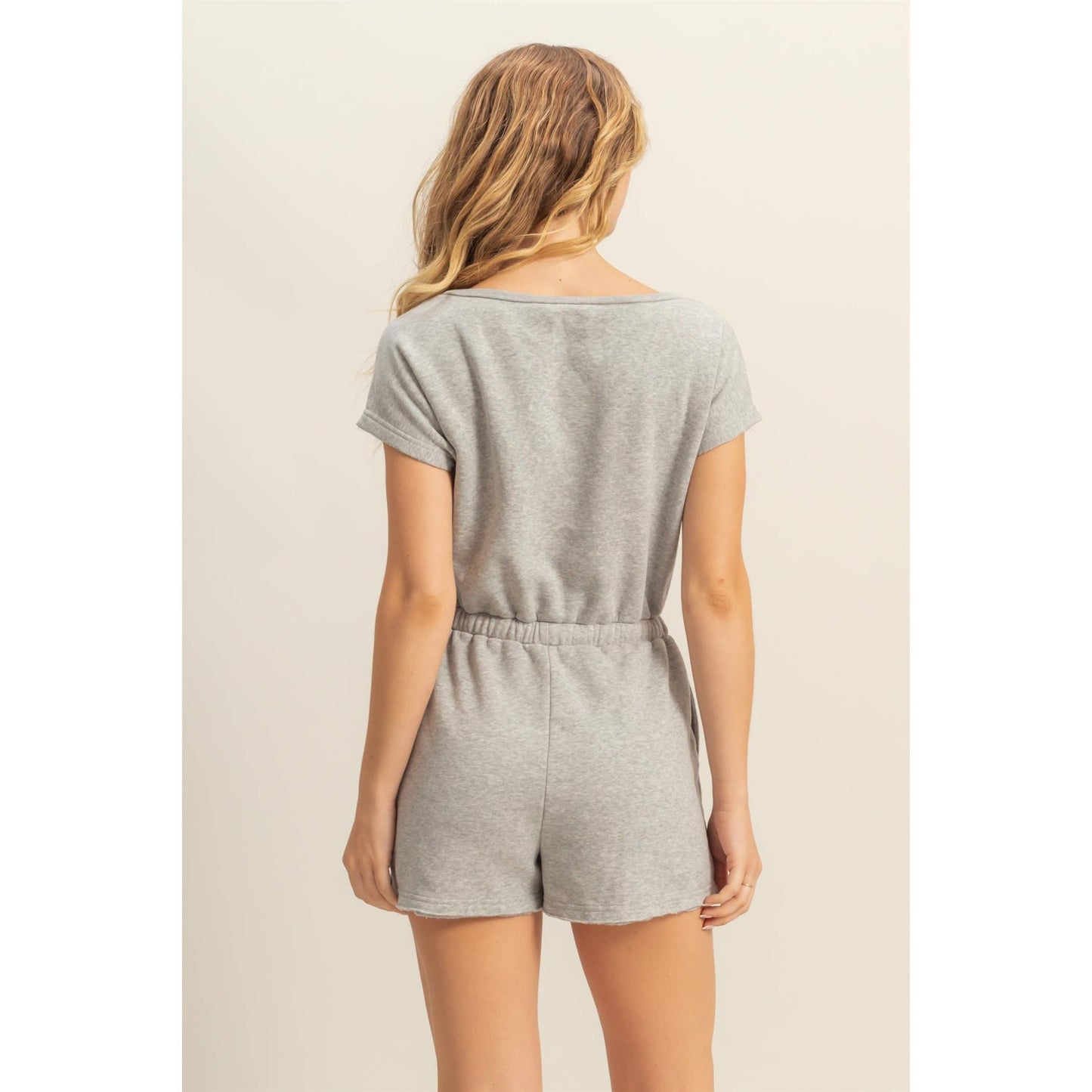 Drawstring Romper: Heather Gray