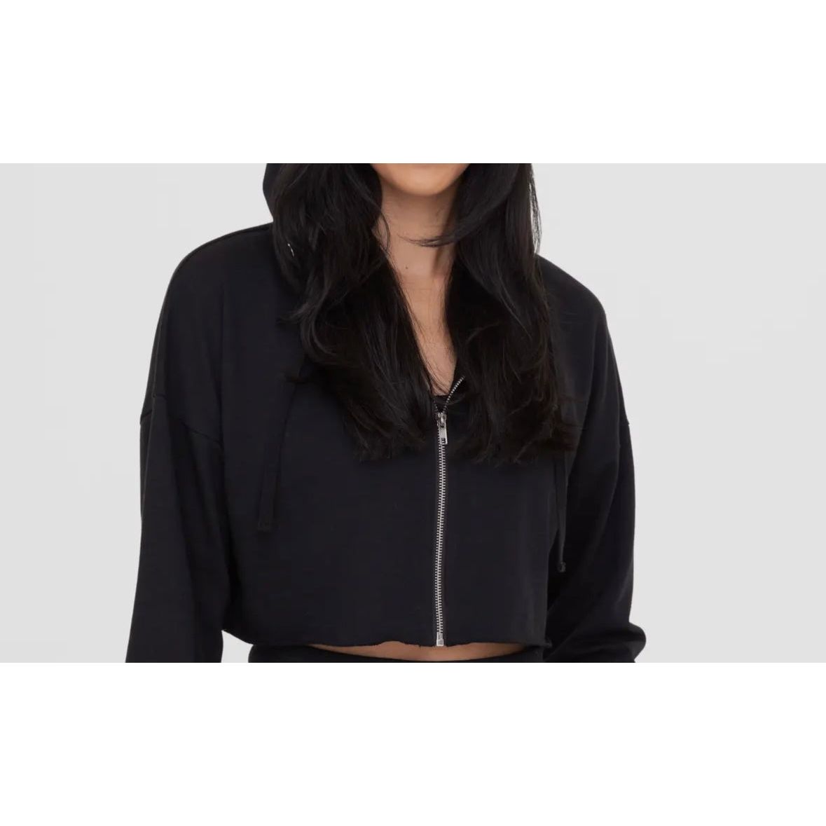 Lightweight Crop Zip-Up Hoodie -Black