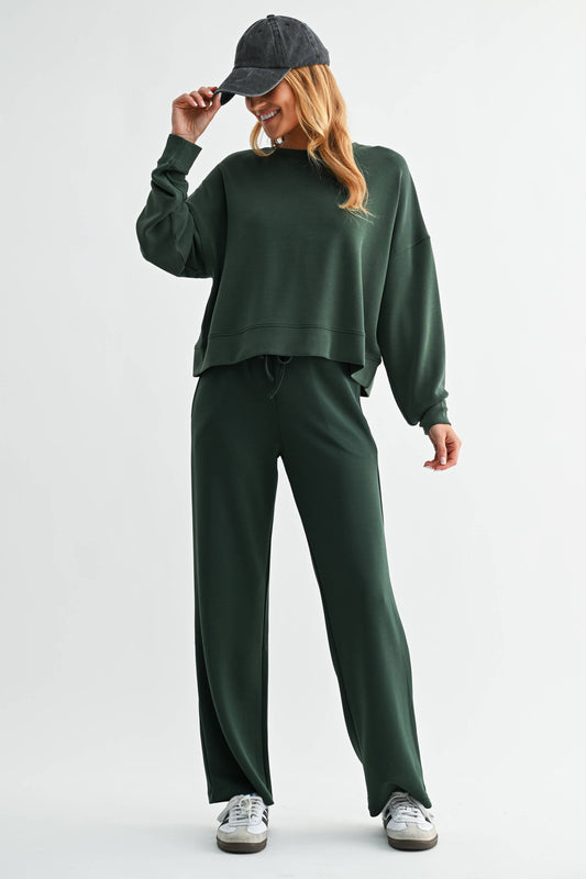 Malibu Dropped Shoulder Sweatshirt- FOREST GREEN
