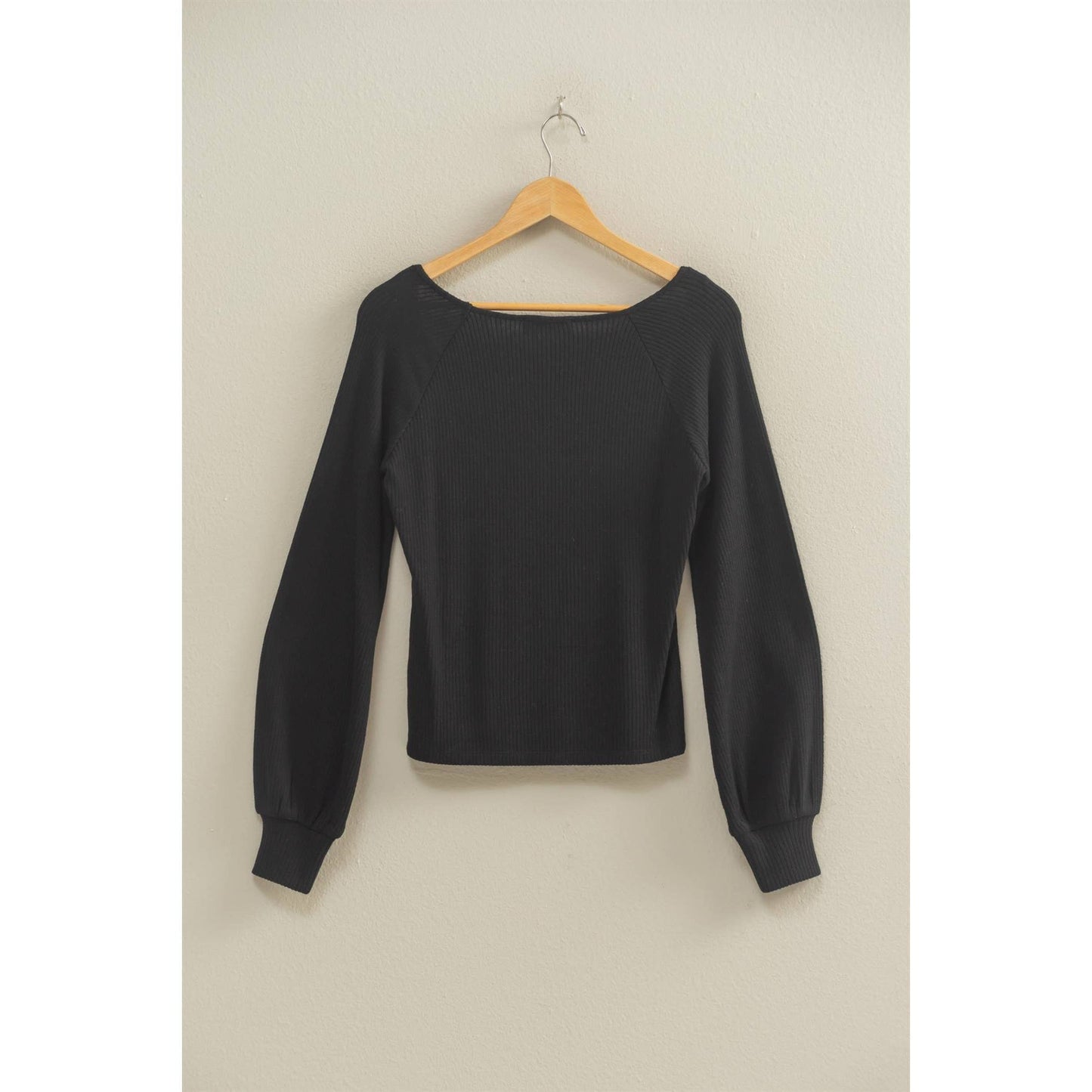 Square Neck Balloon Top - BLACK