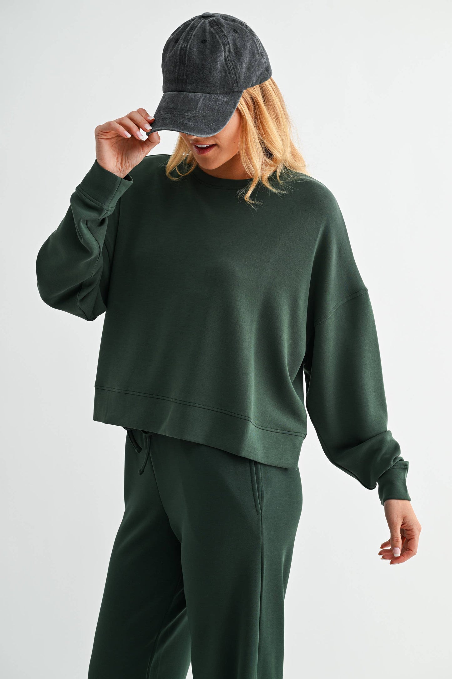 Malibu Dropped Shoulder Sweatshirt- FOREST GREEN