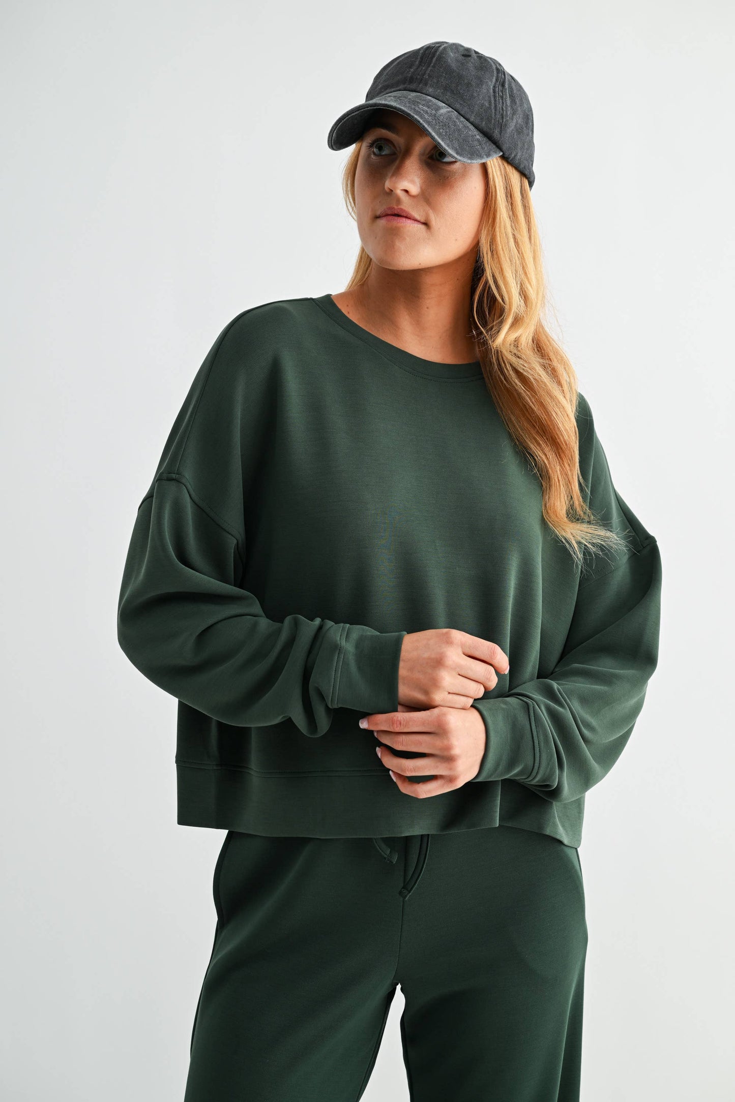 Malibu Dropped Shoulder Sweatshirt- FOREST GREEN