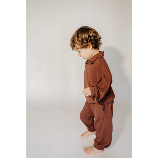 Quarter Zip Everyday Essentials Set kids in -Cinnamon - Nighty Nites Co