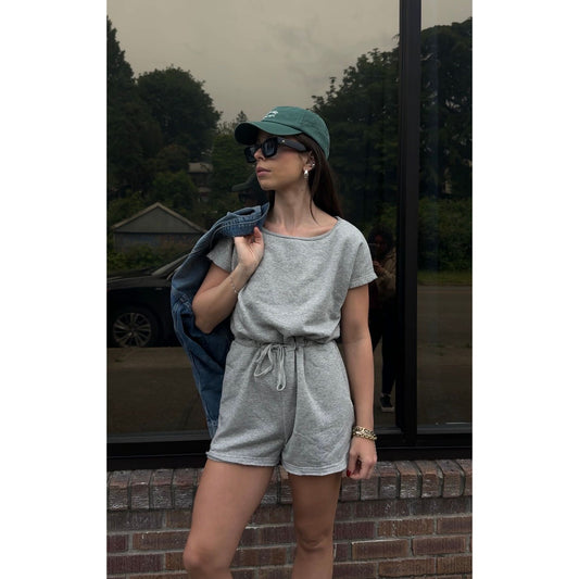 Drawstring Romper: Heather Gray
