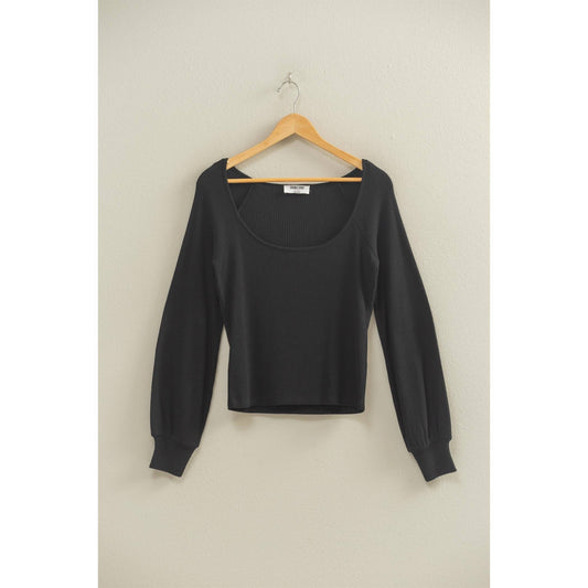 Square Neck Balloon Top - BLACK