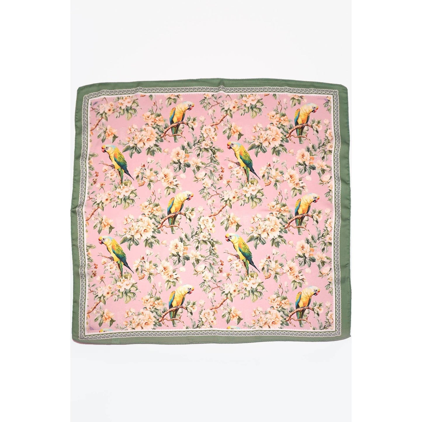 Floral Bird Print Bandana Scarf: Pink