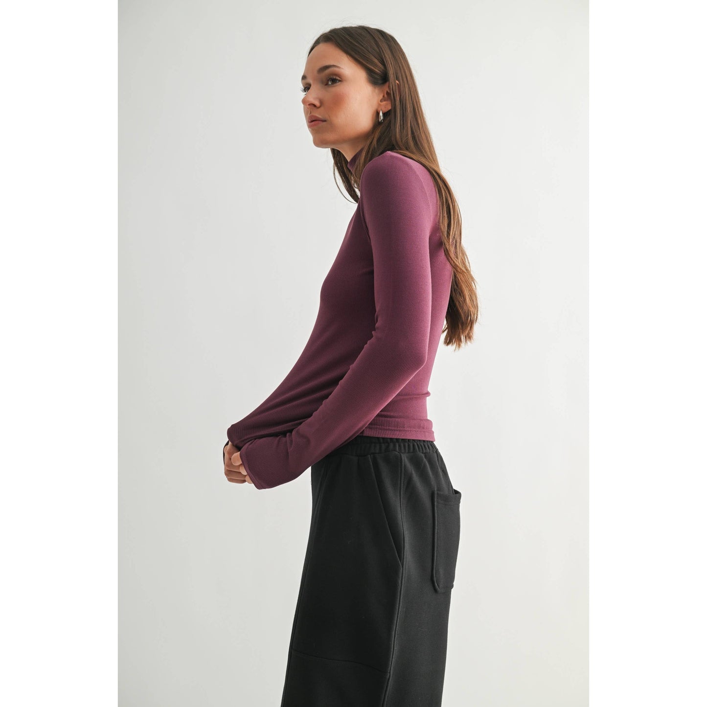 Micro Ribbed Long Sleeve Turtleneck: Mauve
