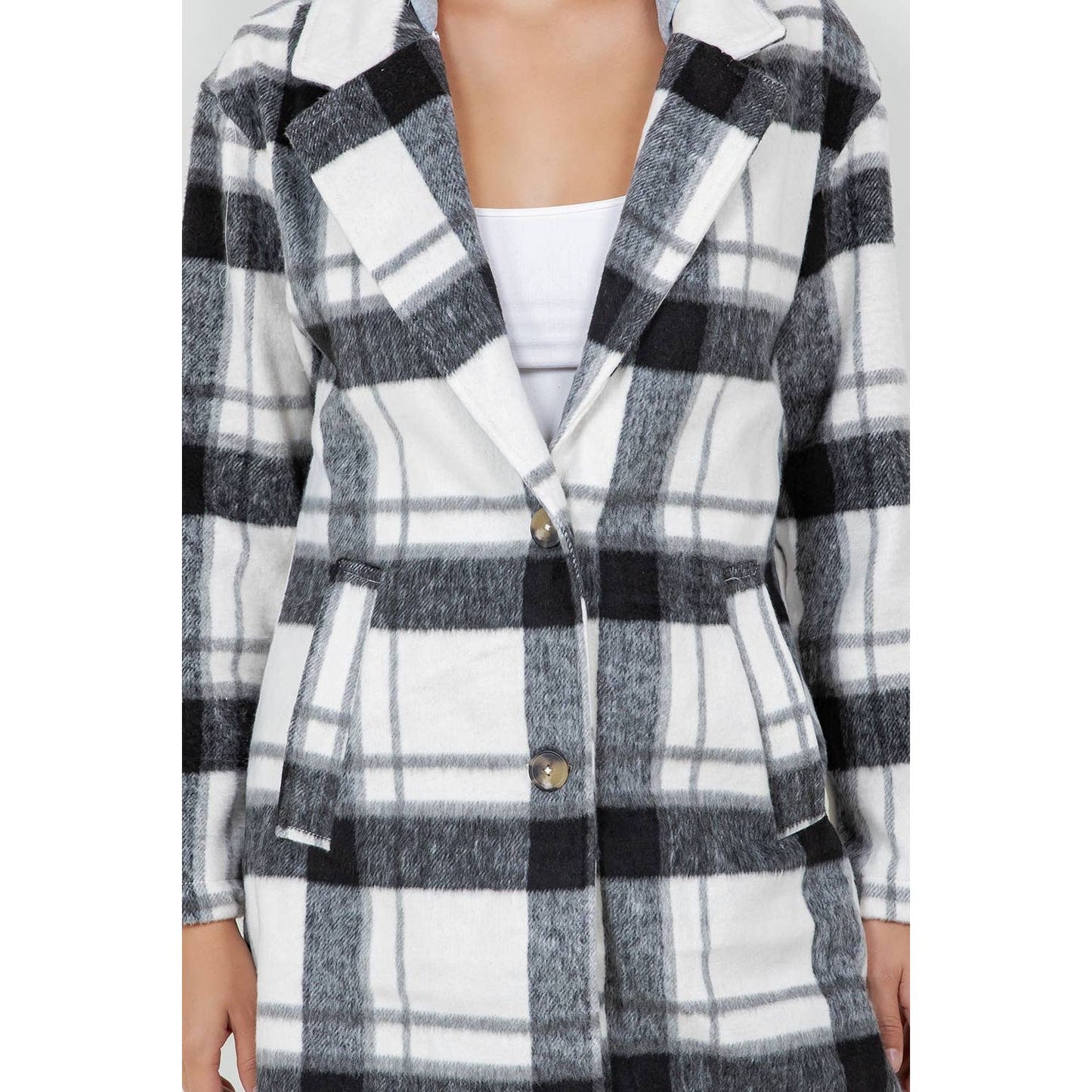 Woolen Plaid Coat Jacket + Detachable Hood