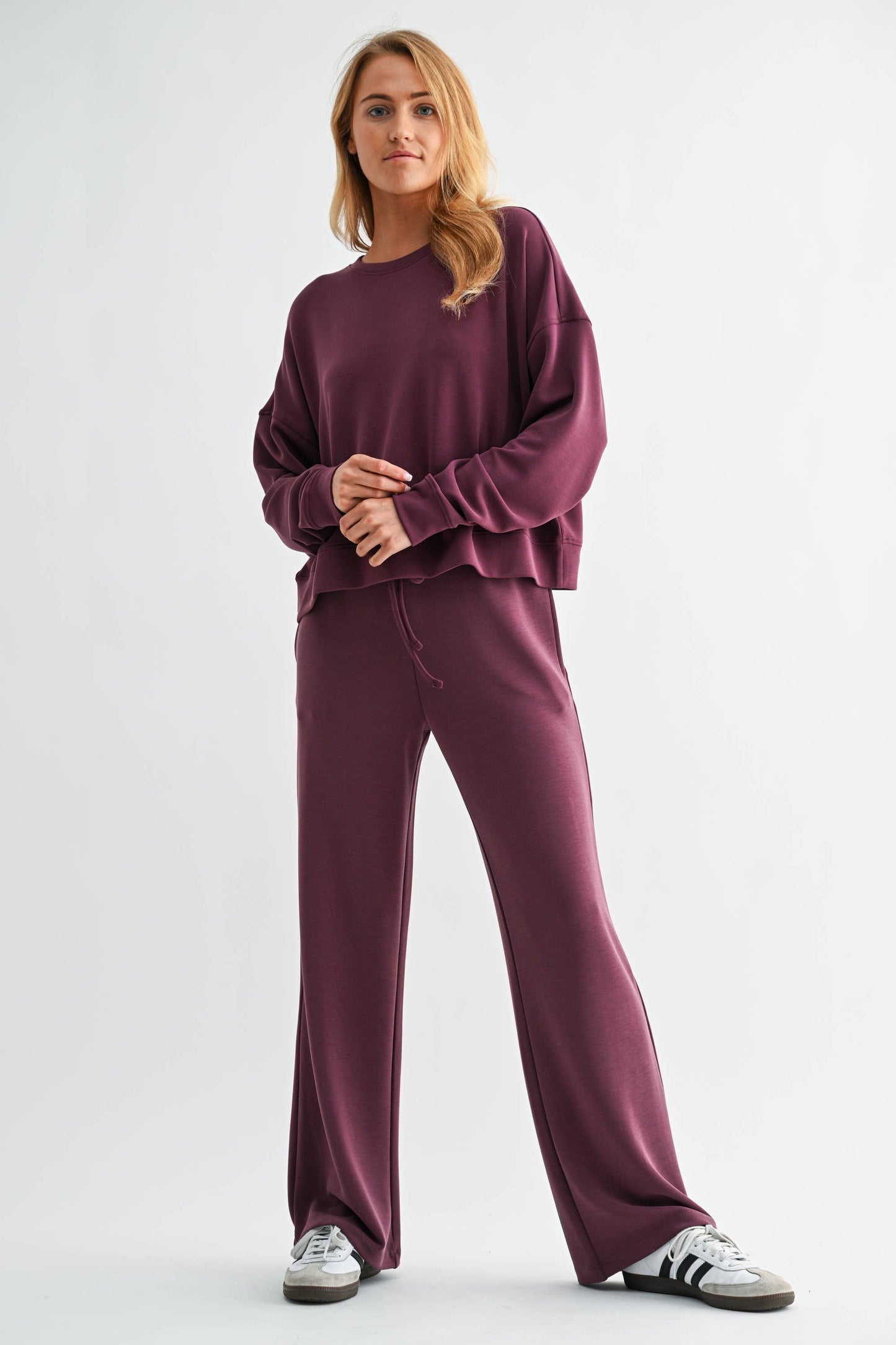 Malibu Dropped Shoulder Sweatshirt- PLUM
