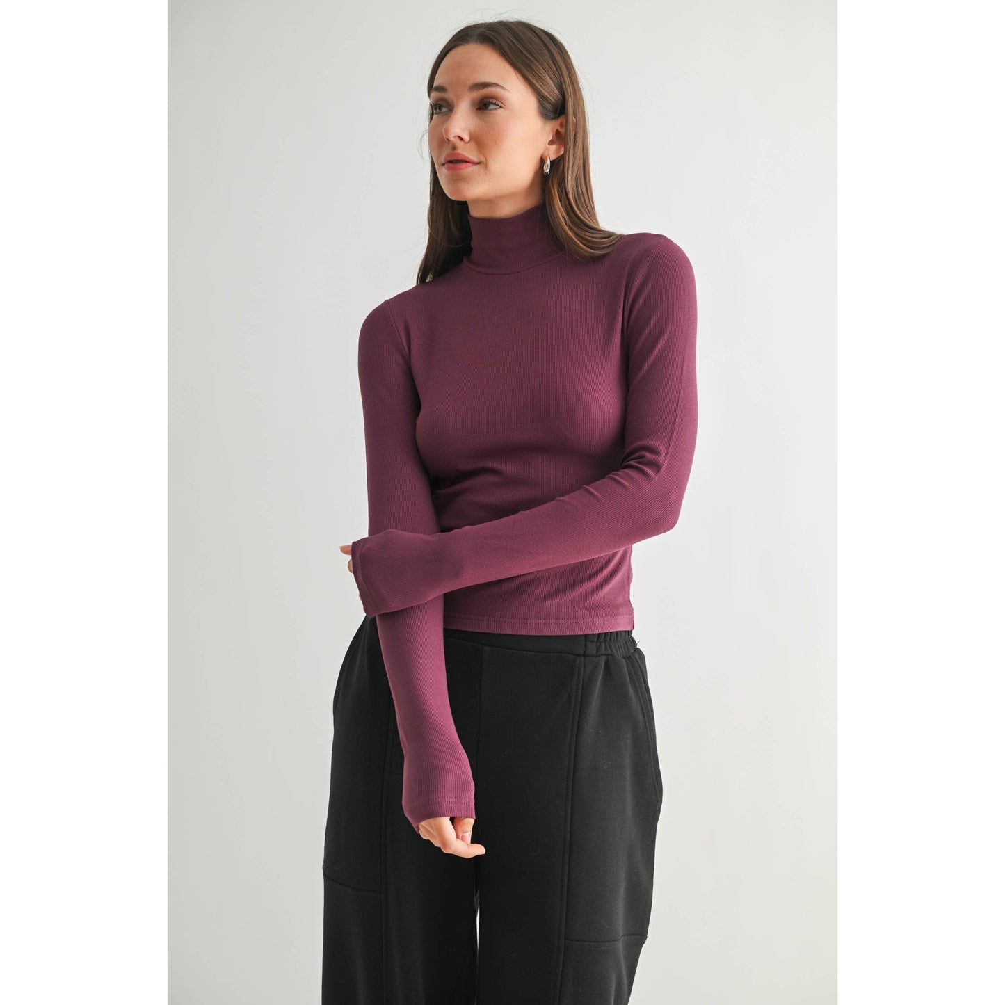 Micro Ribbed Long Sleeve Turtleneck: Mauve