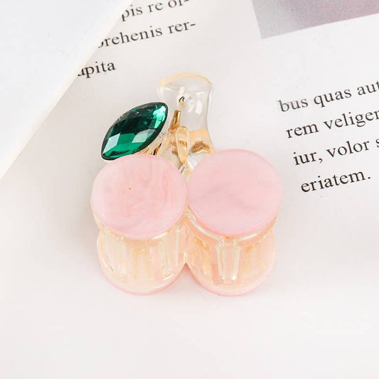 Mini Cherry Hair Claw Clips: Pink