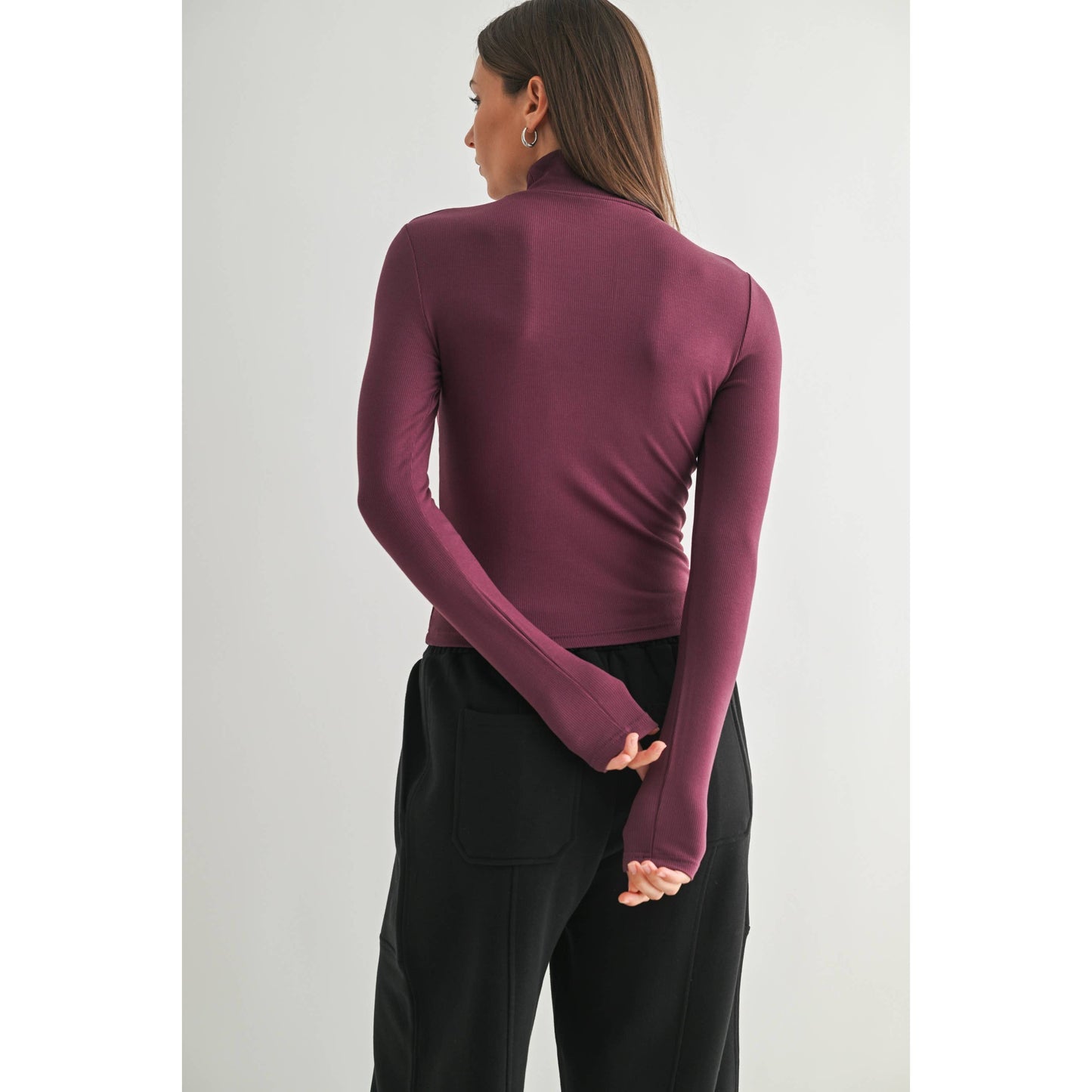 Micro Ribbed Long Sleeve Turtleneck: Mauve