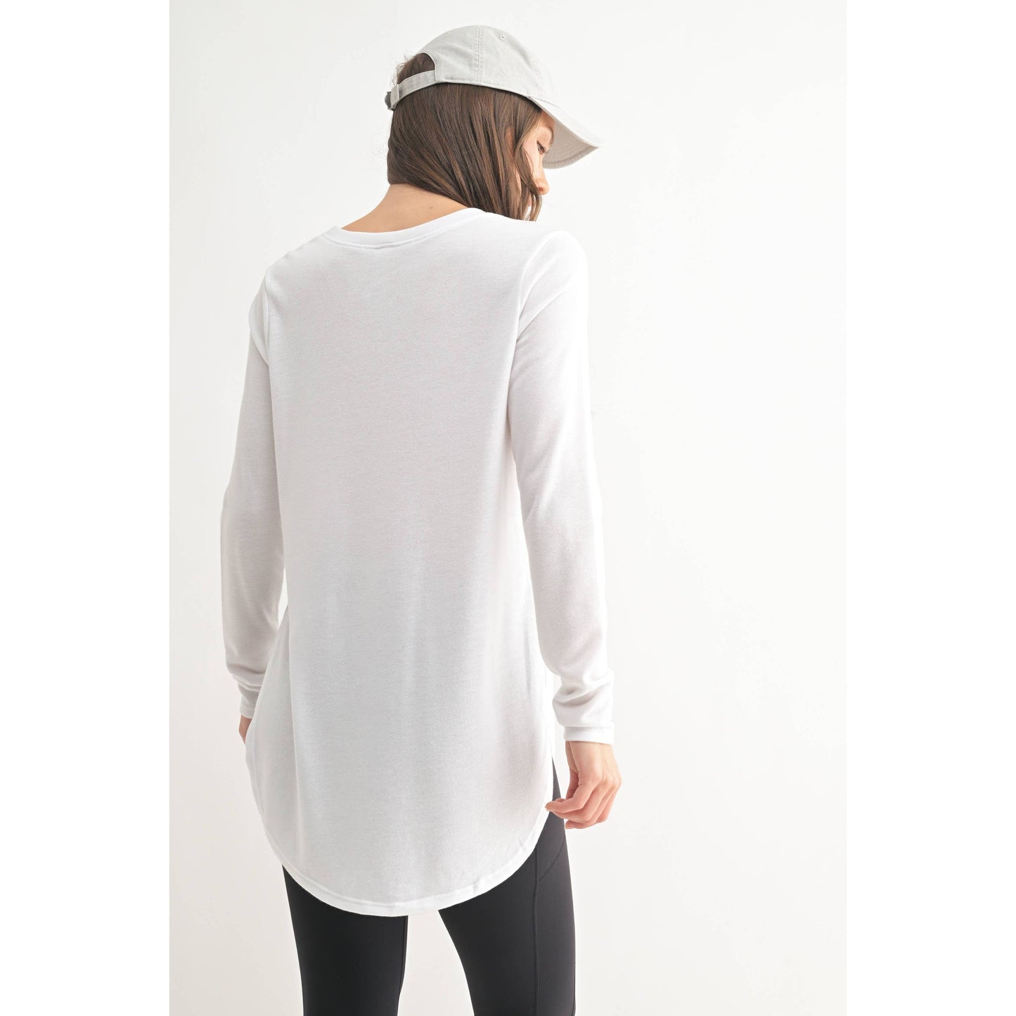 Long Sleeve Flow Top with Side Slit: WHITE