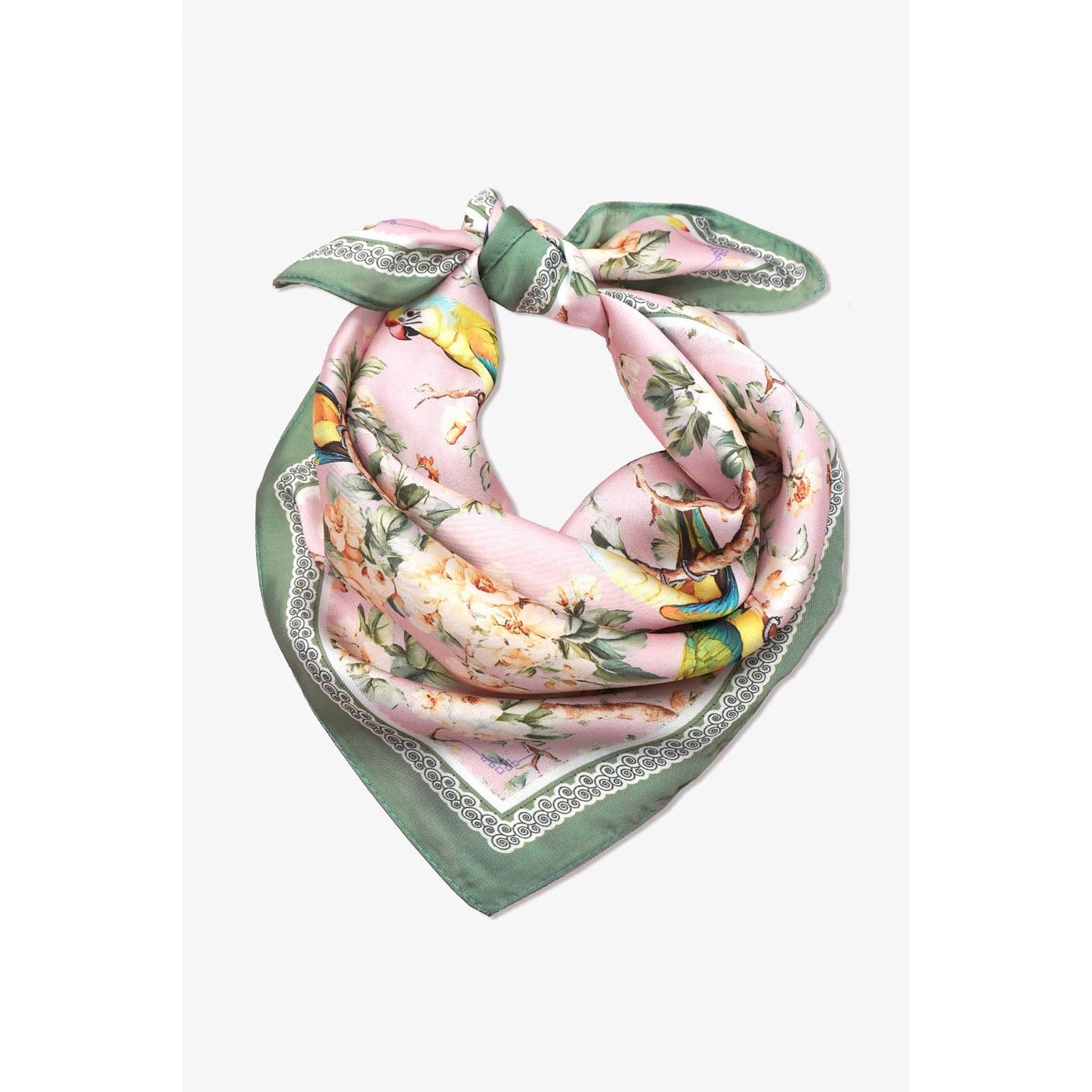 Floral Bird Print Bandana Scarf: Pink