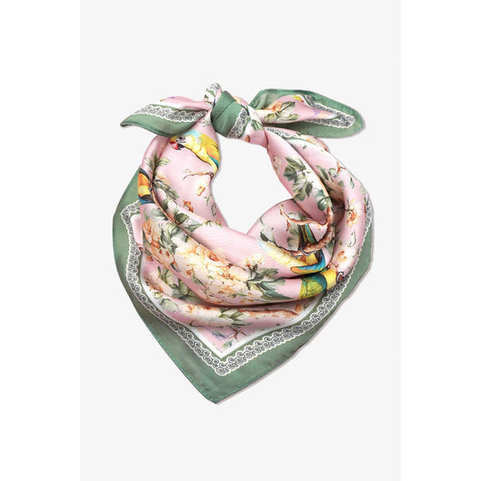 Floral Bird Print Bandana Scarf: Pink