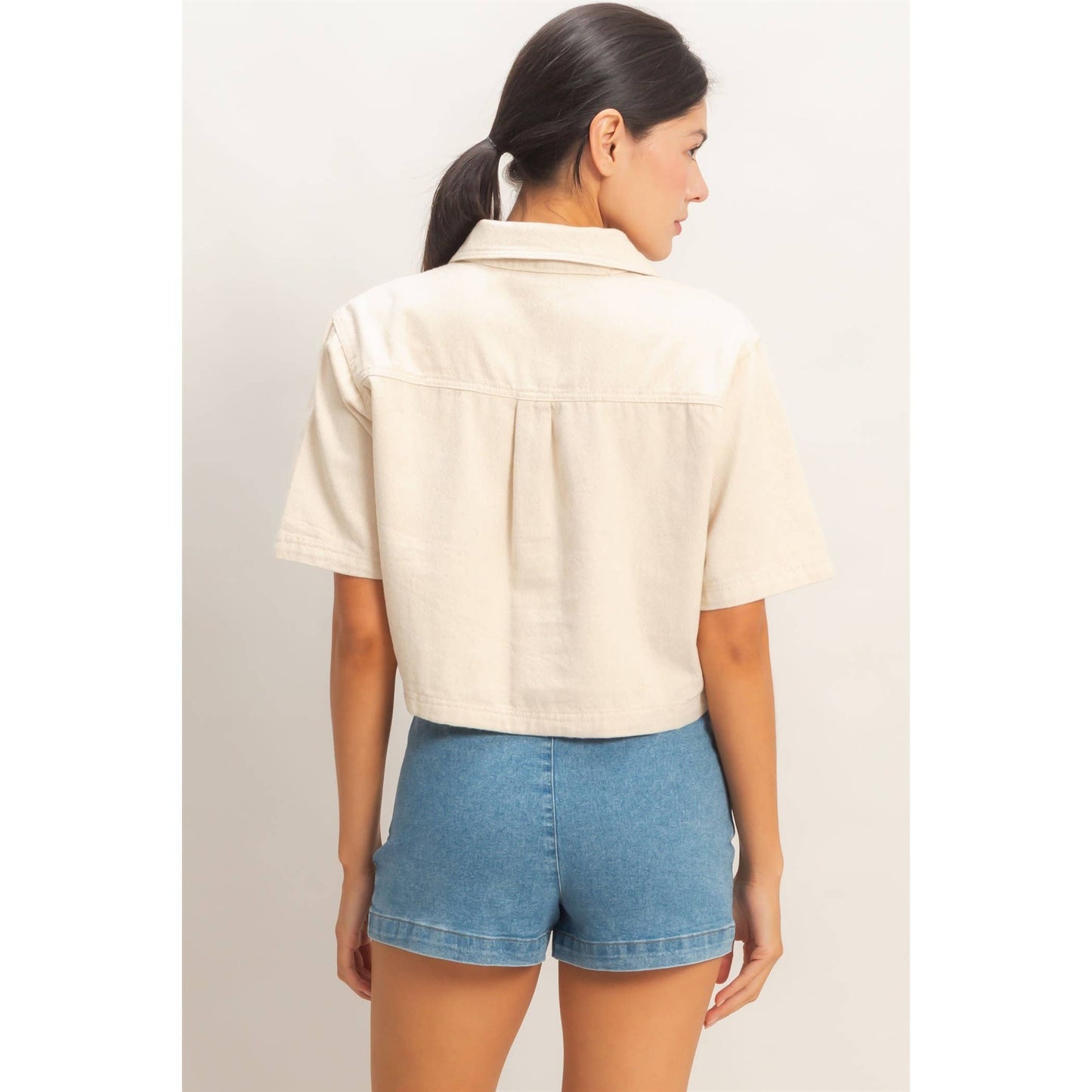 Boxy Collared V-Neck : Oatmeal