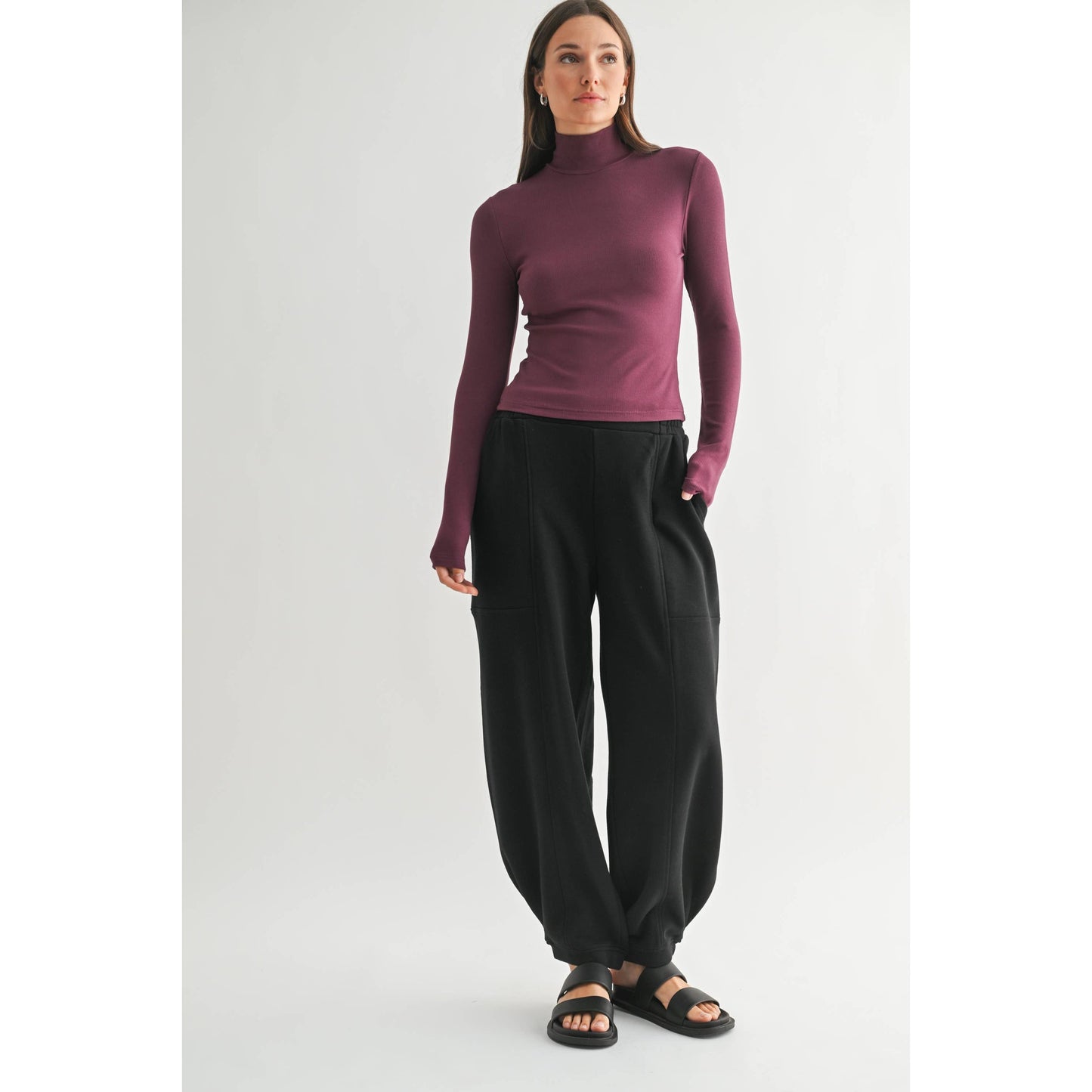 Micro Ribbed Long Sleeve Turtleneck: Mauve