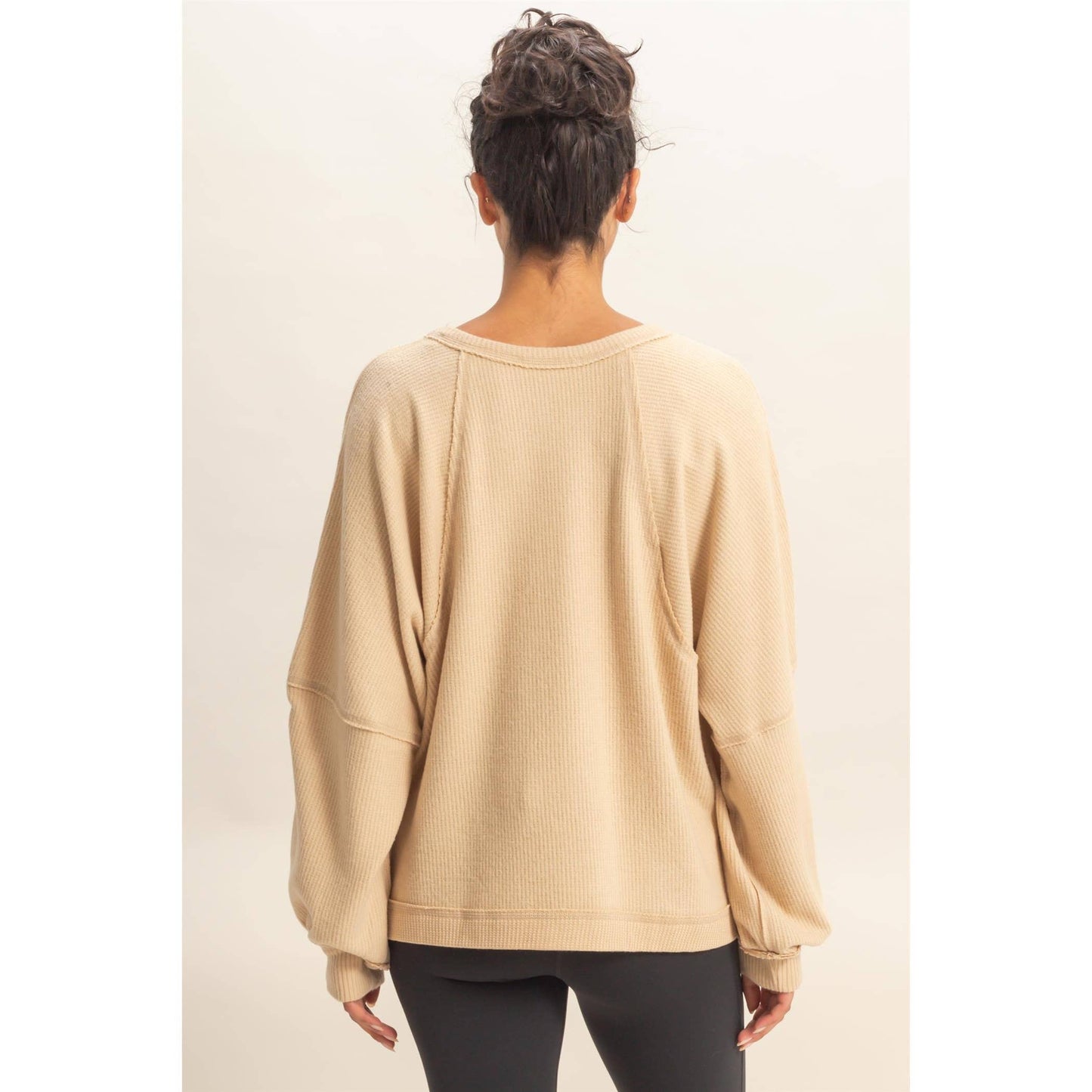 Waffle Long Sleeve Top- Taupe